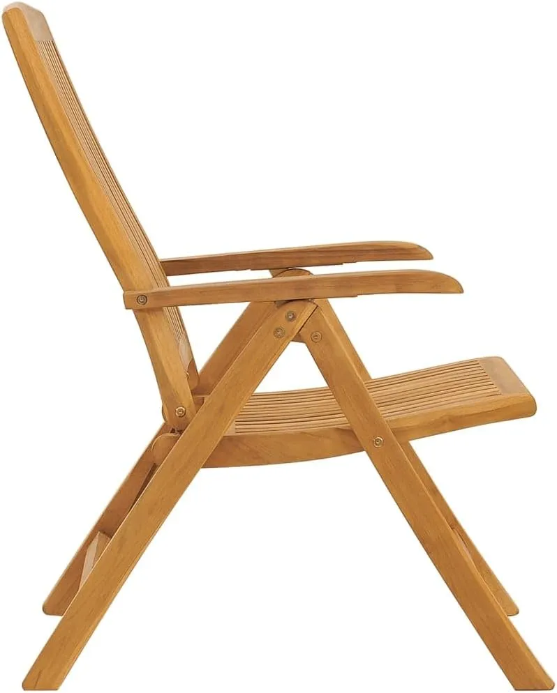 4 Pcs Reclining Patio Chairs with Blue Cushions Solid Wood Teak Foldable Outdoor Lounge Chairs for Backyard Garden Poolside