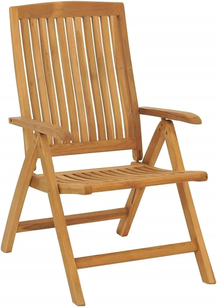 4 Pcs Reclining Patio Chairs with Blue Cushions Solid Wood Teak Foldable Outdoor Lounge Chairs for Backyard Garden Poolside