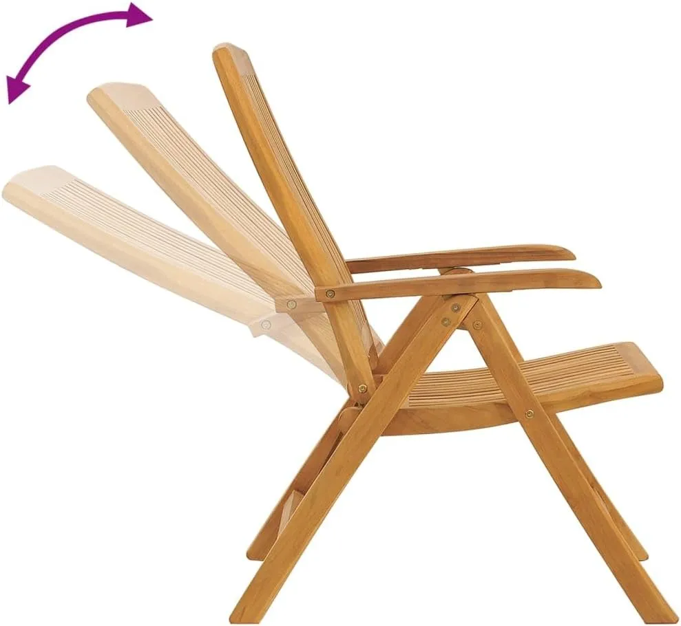 4-Piece Solid Teak Wood Reclining Patio Chairs with Cream Cushions, Adjustable Outdoor Lounge Chairs Foldable Weather-Resistant Furniture for Poolside Backyard Deck Sunbathing