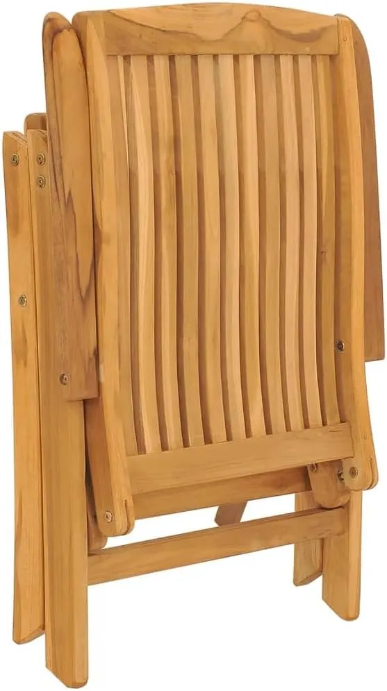 4-Piece Solid Teak Wood Reclining Patio Chairs with Cream Cushions, Adjustable Outdoor Lounge Chairs Foldable Weather-Resistant Furniture for Poolside Backyard Deck Sunbathing