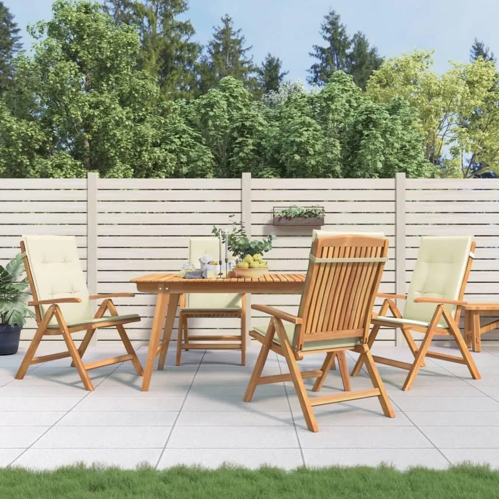 4-Piece Solid Teak Wood Reclining Patio Chairs with Cream Cushions, Adjustable Outdoor Lounge Chairs Foldable Weather-Resistant Furniture for Poolside Backyard Deck Sunbathing