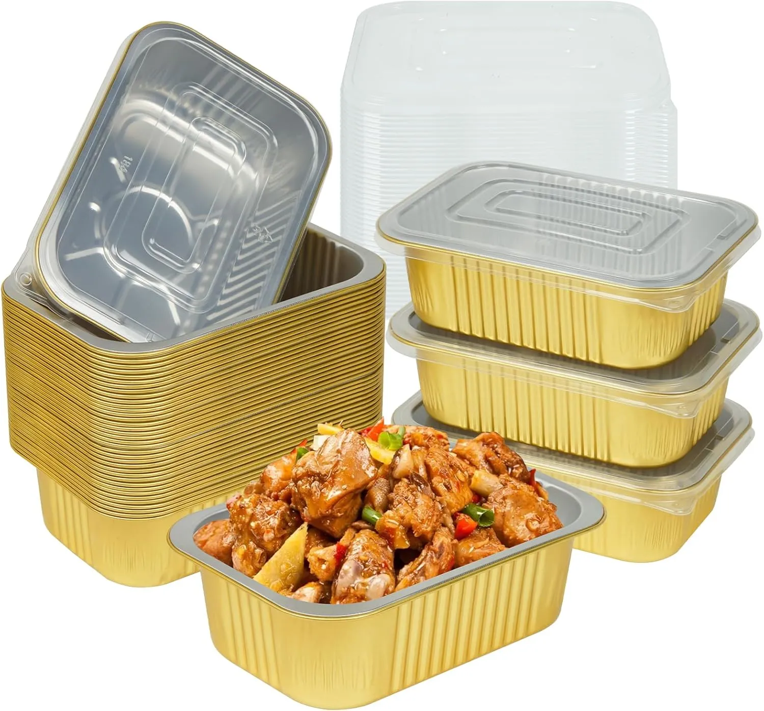 40 Pack 1.5 LB 7.2"×5"×1.8" Aluminum Foil Pans with Lids Heavy Duty, 24 Ounce Foil Food Containers with Lids, Disposable Tin Foil Pans with Lids for Baking, Meal Prep, Freezer, Heating and Takeout