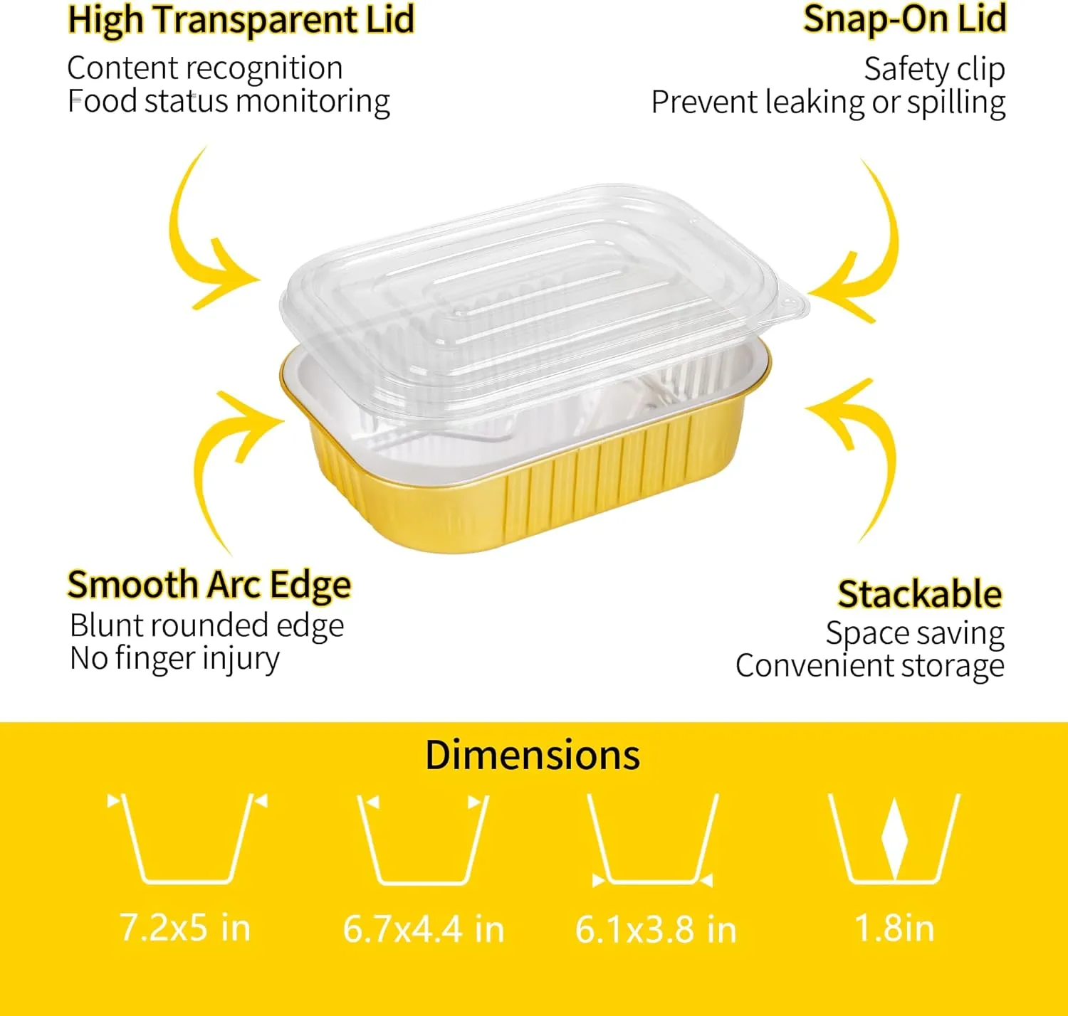 40 Pack 1.5 LB 7.2"×5"×1.8" Aluminum Foil Pans with Lids Heavy Duty, 24 Ounce Foil Food Containers with Lids, Disposable Tin Foil Pans with Lids for Baking, Meal Prep, Freezer, Heating and Takeout