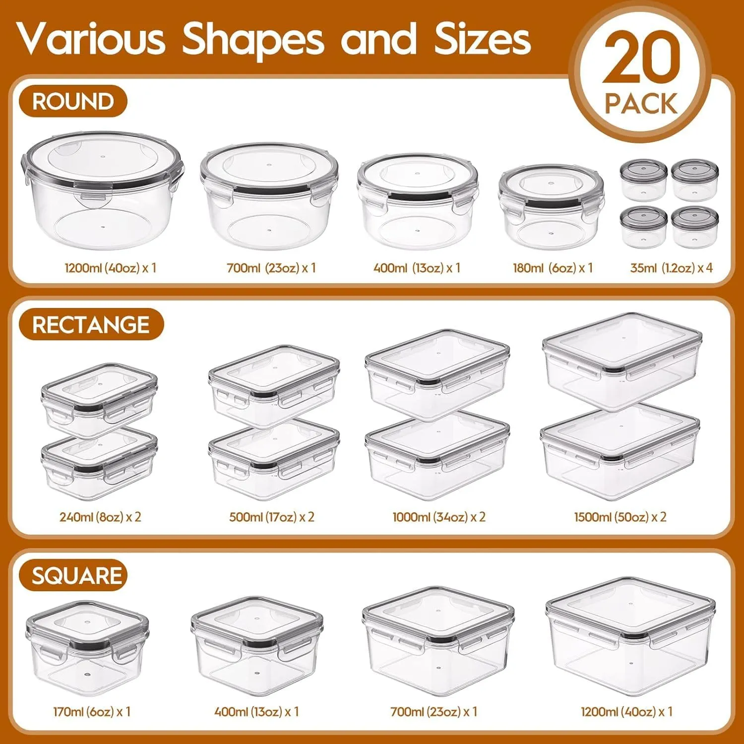 40 Pcs Food Storage Containers with Lids Airtight (20 Containers & 20 Lids), Plastic Meal Prep Container for Pantry & Kitchen Organization, BPA-Free, Leak-Proof with Labels & Marker Pen