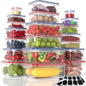 40-Piece Reusable Food Storage Containers with Lids Airtight, 100% Leakproof Plastic Meal Prep Storage Food Grade Kitchen Organizer, Stackable Freezer Containers, Microwave & Dishwasher Safe