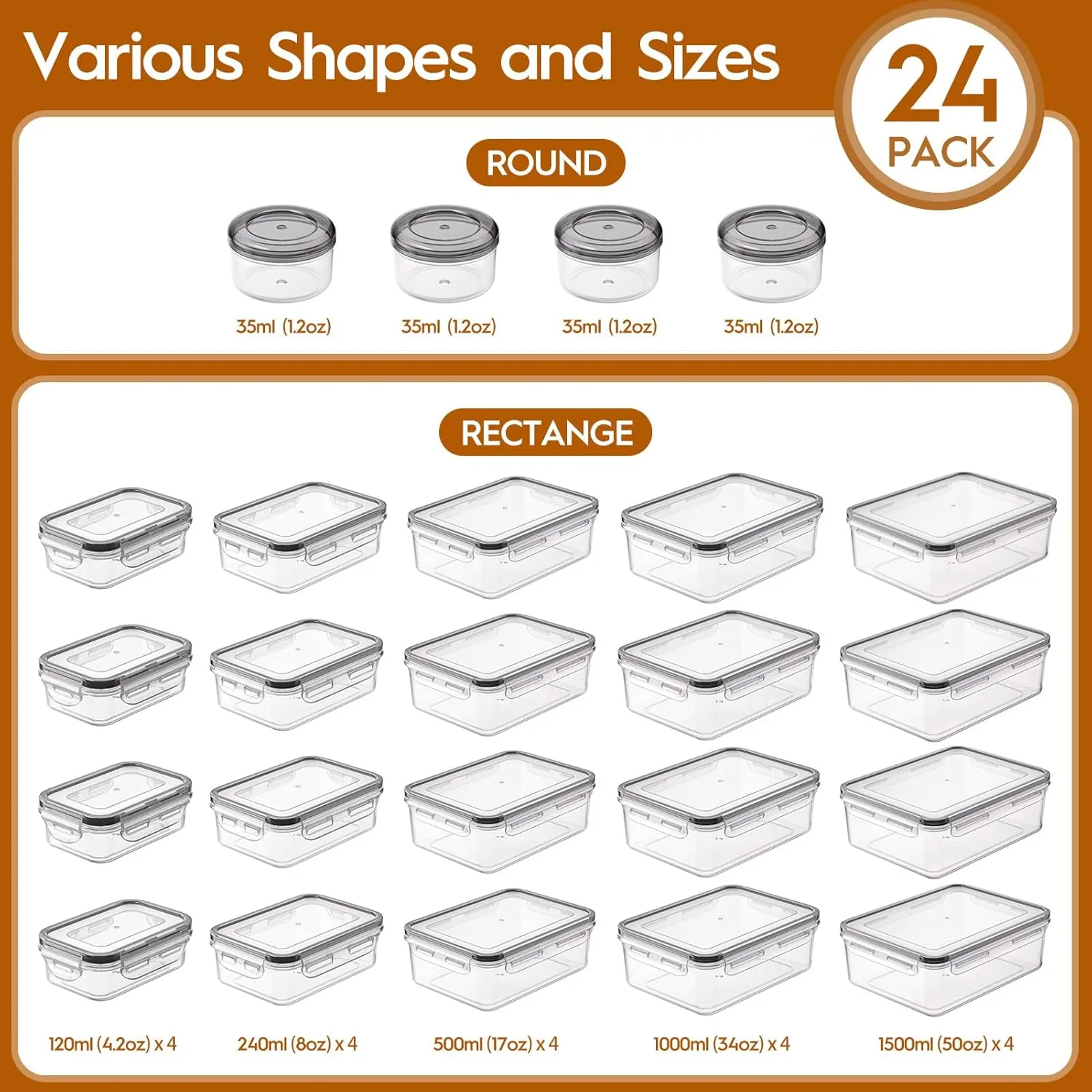 48 Pcs Larger Food Storage Containers with Lids Airtight (24 Containers & 24 Lids), Meal Prep Container for Pantry & Kitchen Organization, BPA-Free, Leak-Proof with Labels & Marker Pen