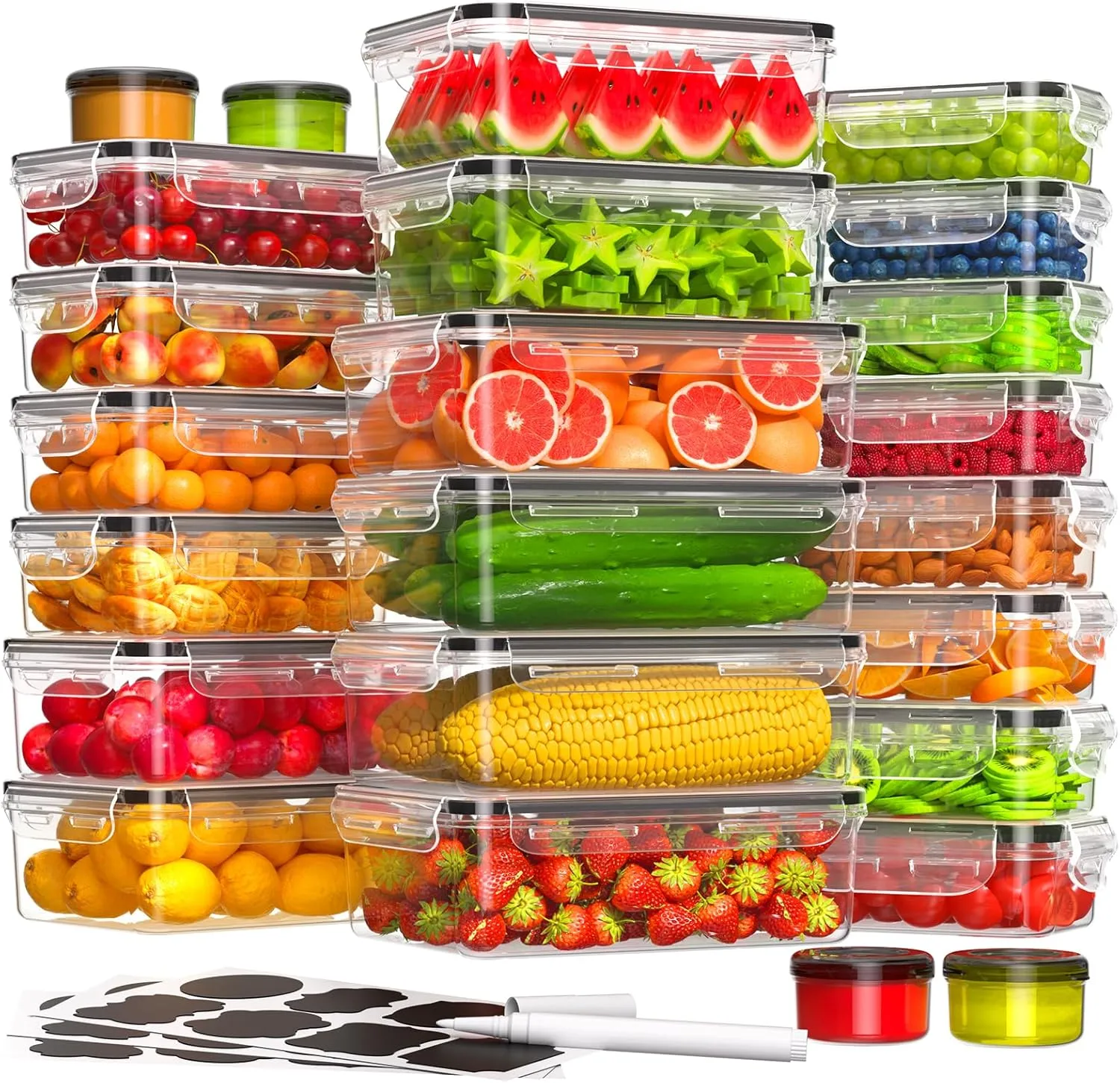 48 Pcs Larger Food Storage Containers with Lids Airtight (24 Containers & 24 Lids), Meal Prep Container for Pantry & Kitchen Organization, BPA-Free, Leak-Proof with Labels & Marker Pen