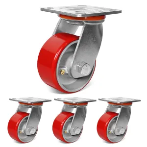 4"x2" Heavy Duty Casters Set of 4-3200 lb Capacity Industrial Caster Wheels with Polyurethane & Cast Iron, Swivel Plate Casters for Platform Trucks, U-Boat Carts, Military Equipment (4 Swivel)