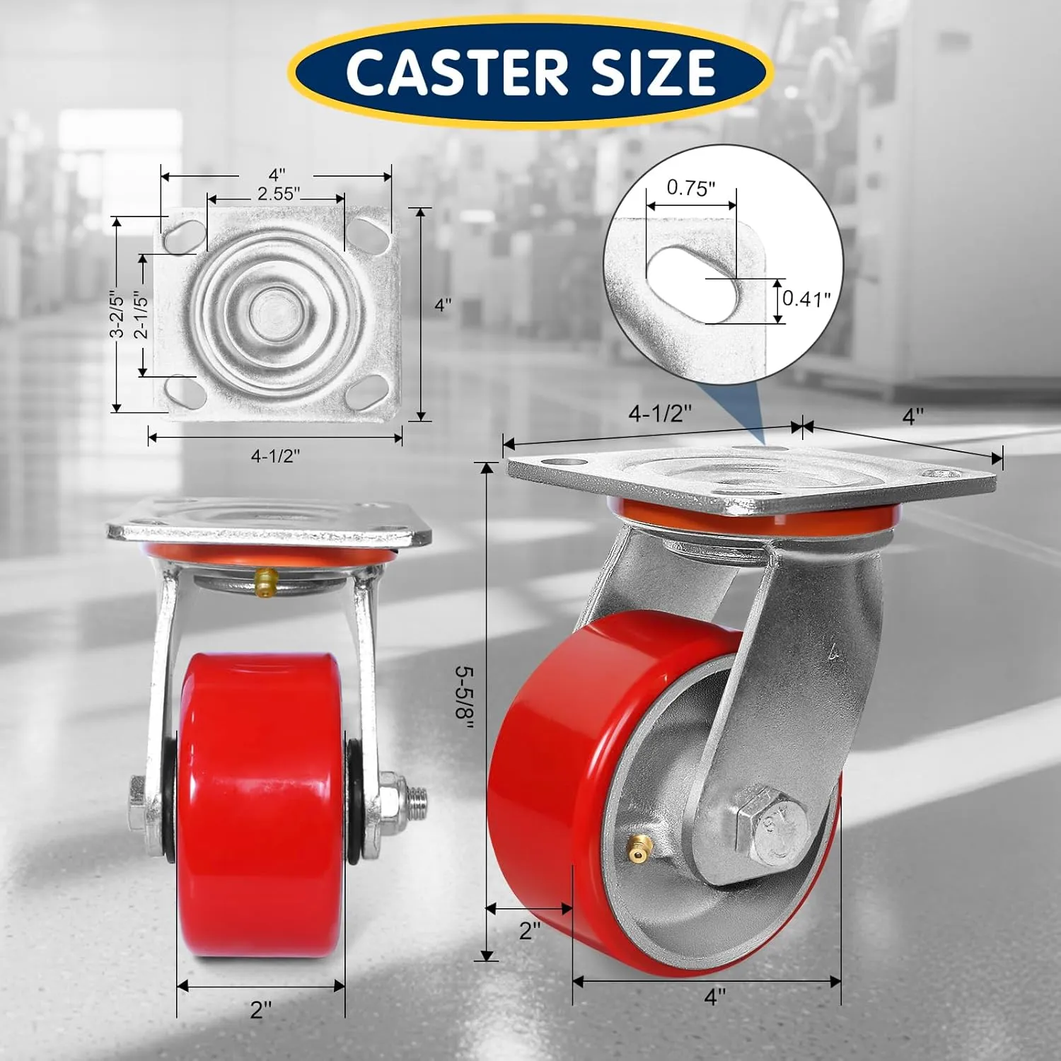 4"x2" Heavy Duty Casters Set of 4-3200 lb Capacity Industrial Caster Wheels with Polyurethane & Cast Iron, Swivel Plate Casters for Platform Trucks, U-Boat Carts, Military Equipment (4 Swivel)