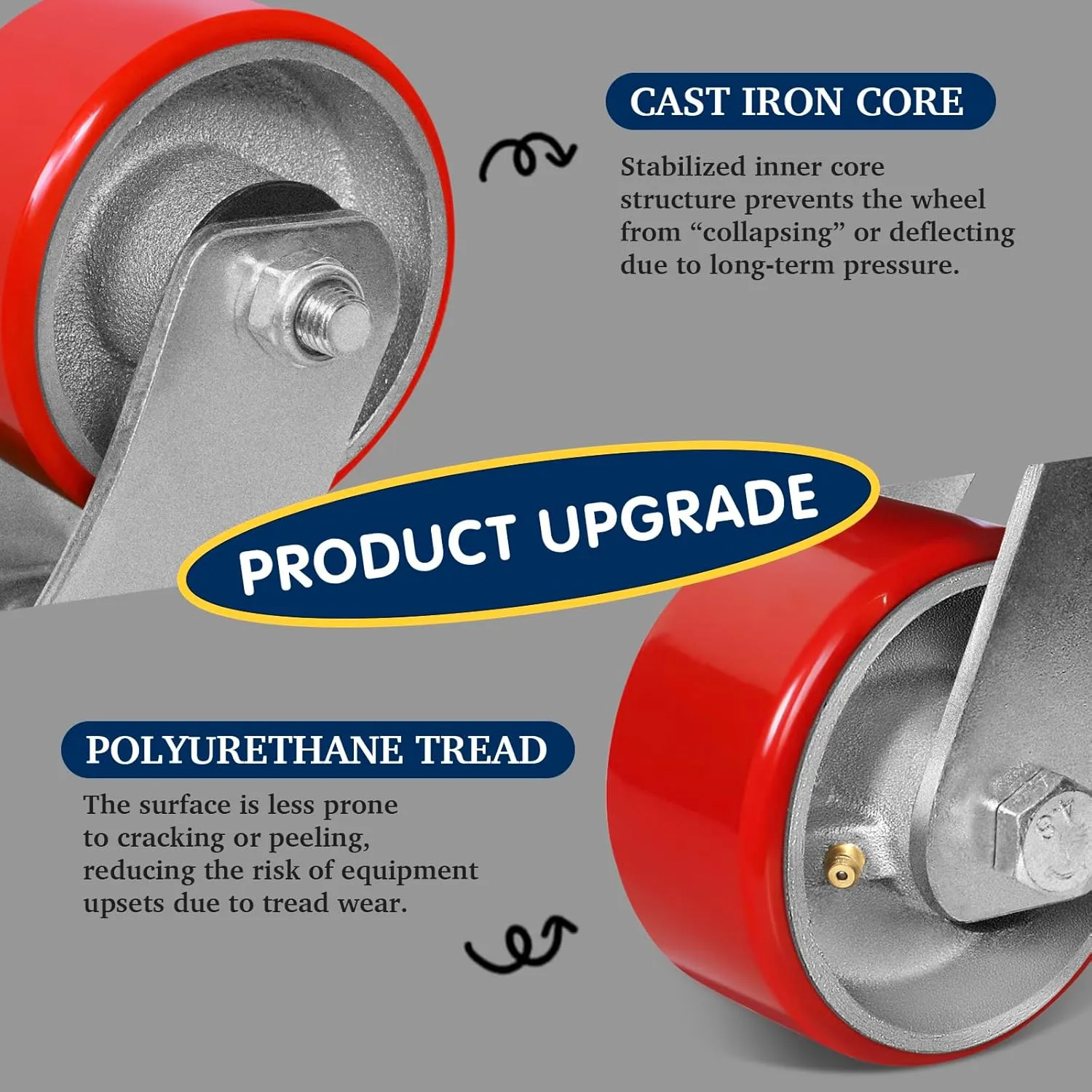 4"x2" Heavy Duty Casters Set of 4-3200 lb Capacity Industrial Caster Wheels with Polyurethane & Cast Iron, Swivel Plate Casters for Platform Trucks, U-Boat Carts, Military Equipment (4 Swivel)