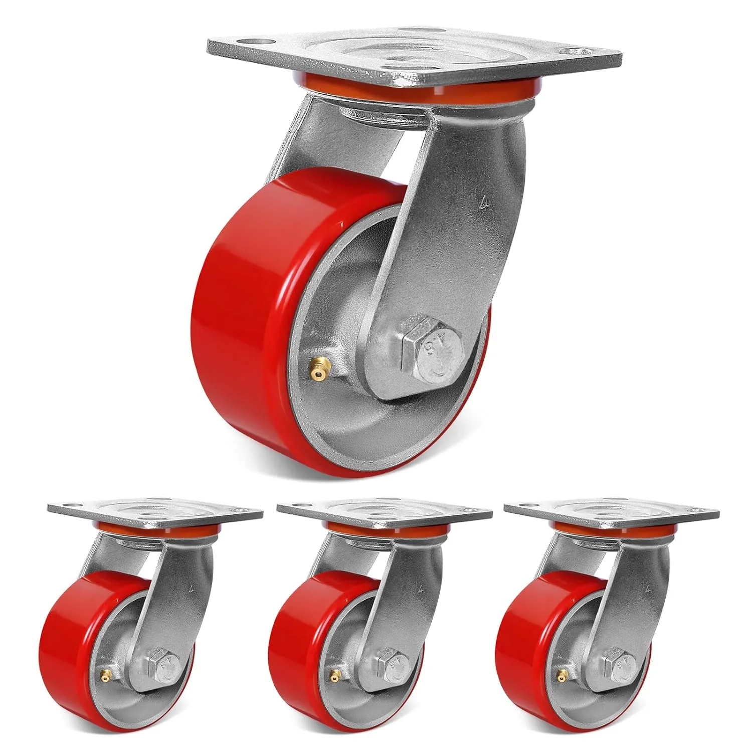 4"x2" Heavy Duty Casters Set of 4-3200 lb Capacity Industrial Caster Wheels with Polyurethane & Cast Iron, Swivel Plate Casters for Platform Trucks, U-Boat Carts, Military Equipment (4 Swivel)
