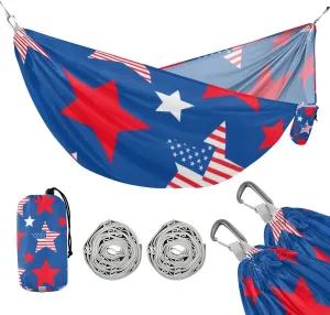 4th of July Independence Day Red and Blue Stars 330lb Capacity Outdoor Hammock with Tree Straps Portable Hammock for Camping Travel Accessories capas para la Lluvia