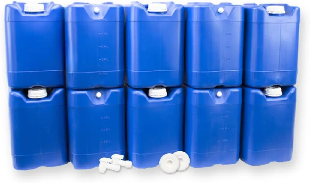 5-Gallon Stackable Water Storage Containers, w/Lids   Spigot, Easy Fill, Survial Supply, Emergency Water Storage for Camping and Disaster Preparedness, RV, 50 Gallon Set (10 Tanks)