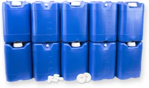 5-Gallon Stackable Water Storage Containers, w/Lids   Spigot, Easy Fill, Survial Supply, Emergency Water Storage for Camping and Disaster Preparedness, RV, 50 Gallon Set (10 Tanks)