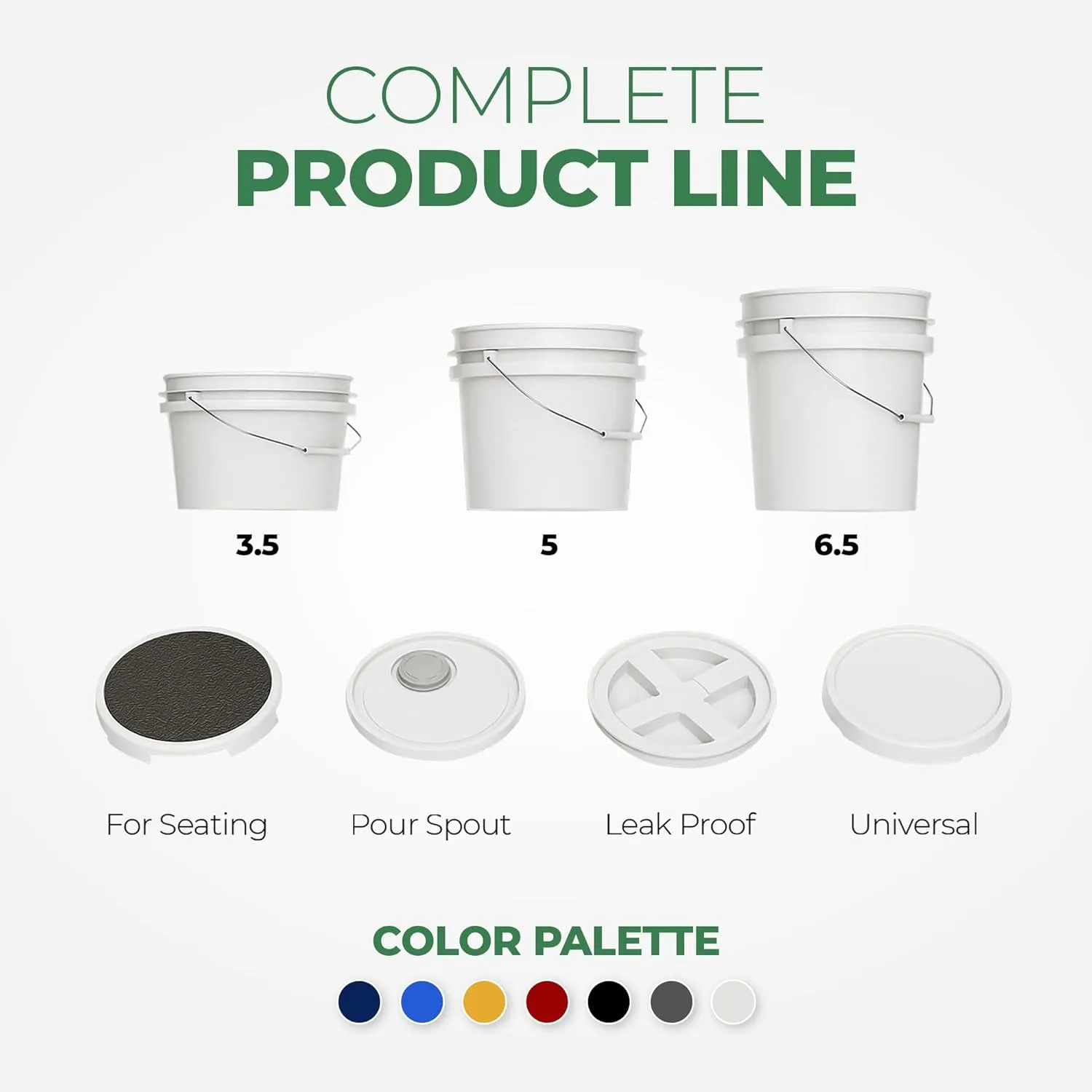 5-Gallon White Bucket Pail Container with Lid | Food Grade | Heavy-Duty Extra Durable | Metal Handles with Plastic Grip for Easy Carrying | Multi-Use | Easy Stack and Store | BPA Free - 3 Pack