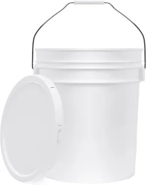 5-Gallon White Bucket Pail Container with Lid | Metal Handles with Plastic Grip for Easy Carrying | Easy Stack and Store | Heavy-Duty Extra Durable | Food Grade | BPA Free