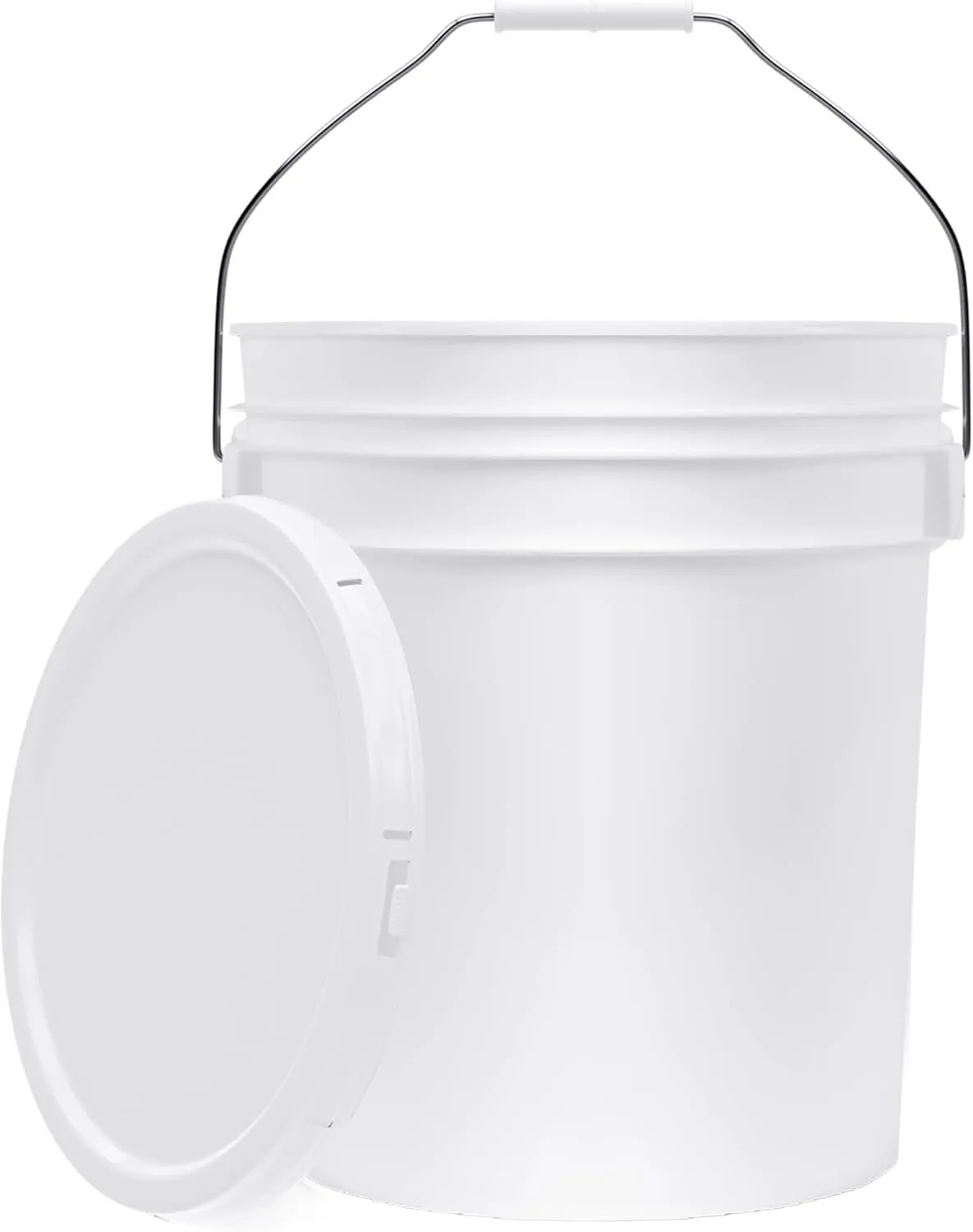 5-Gallon White Bucket Pail Container with Lid | Metal Handles with Plastic Grip for Easy Carrying | Easy Stack and Store | Heavy-Duty Extra Durable | Food Grade | BPA Free