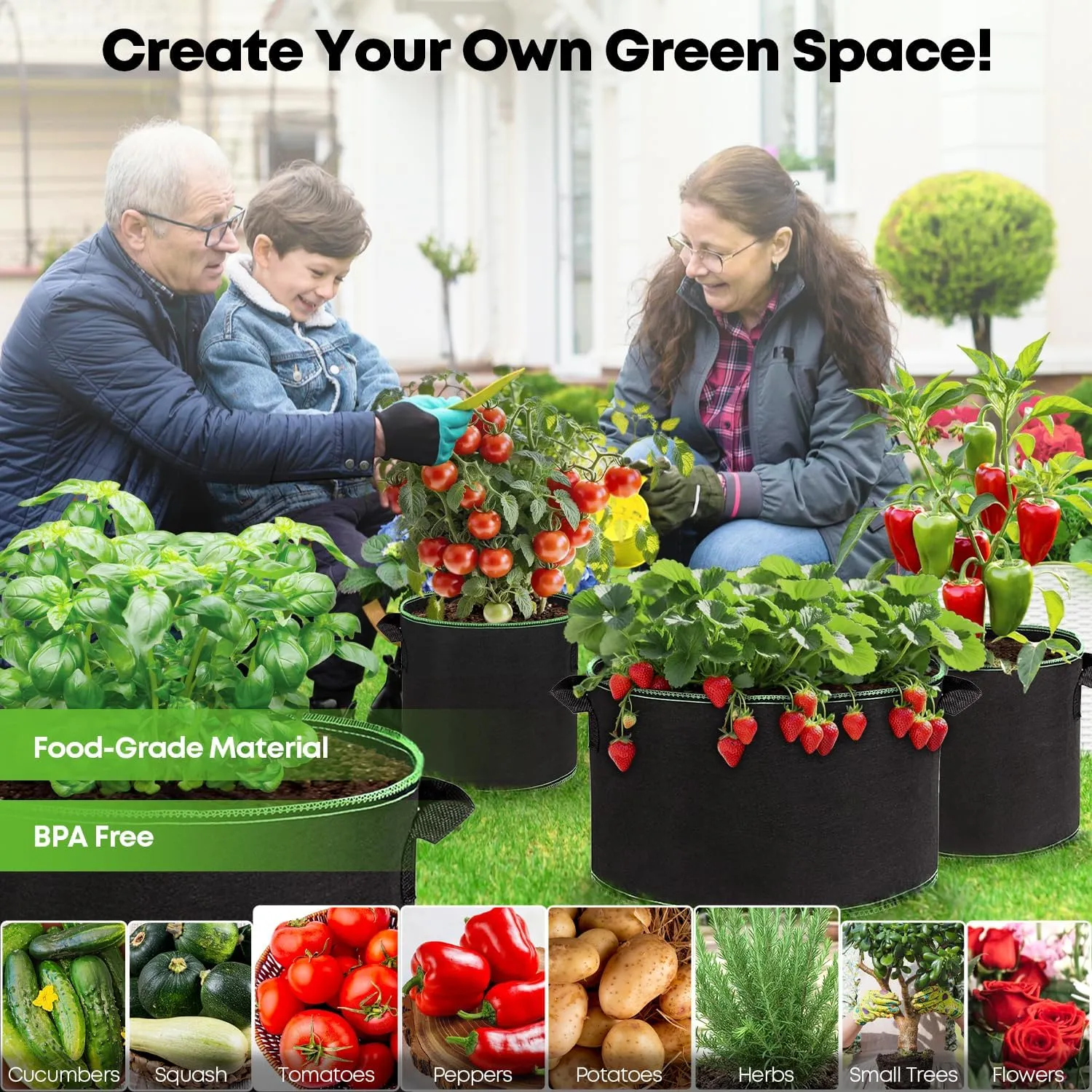 5-Pack 30 Gallon Grow Bags Heavy Duty Container Thickened Nonwoven Fabric Plant Pots with Handles