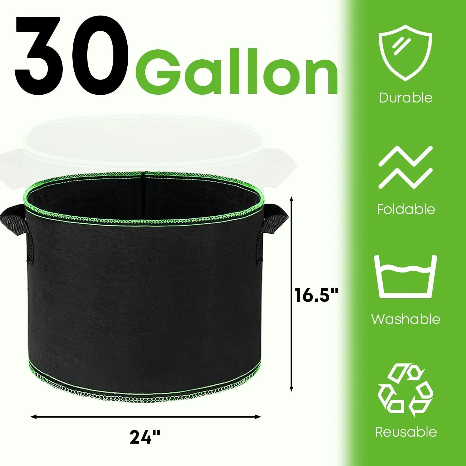 5-Pack 30 Gallon Grow Bags Heavy Duty Container Thickened Nonwoven Fabric Plant Pots with Handles