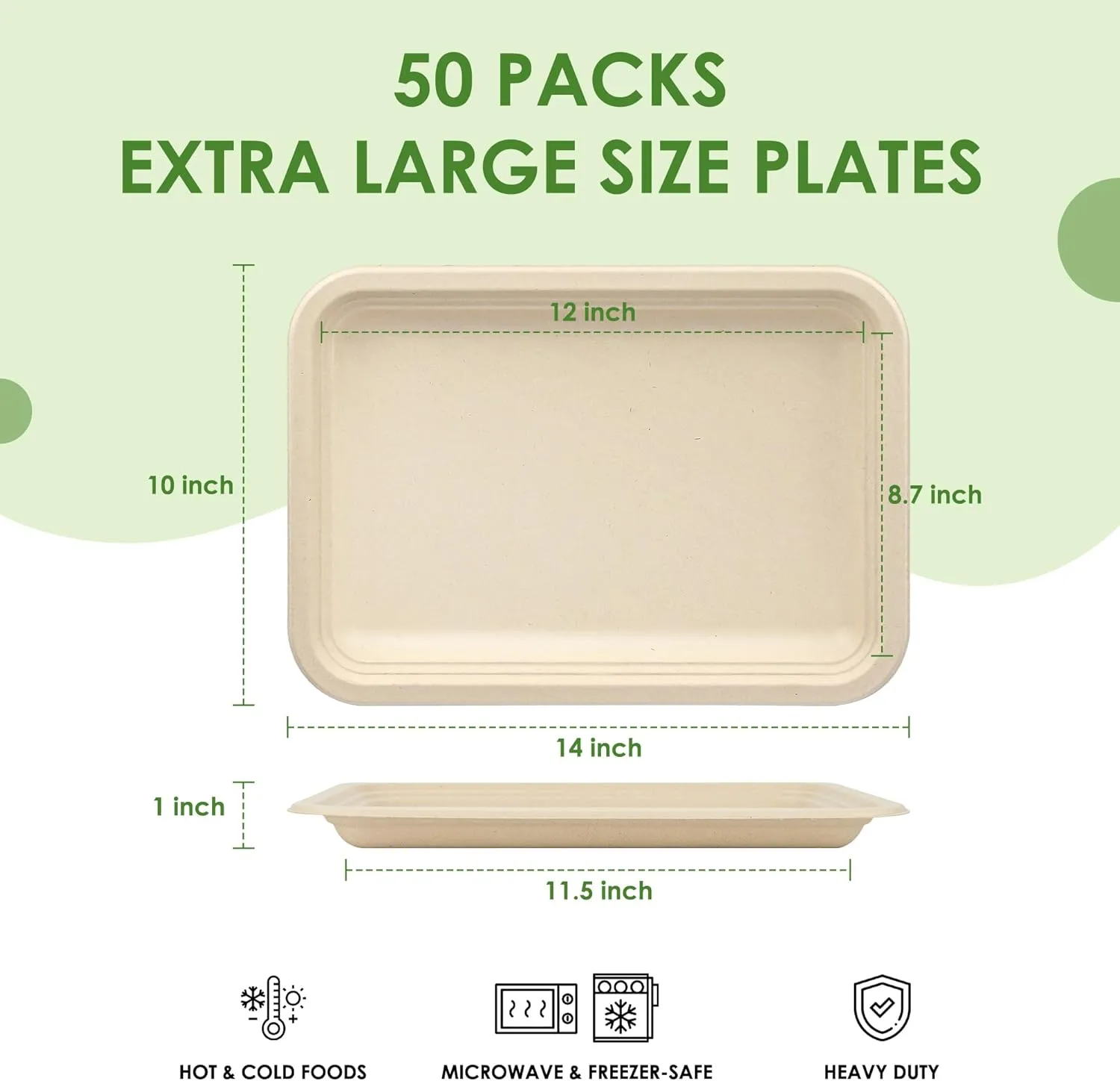 50 Pack 14 Inch Disposable Food Trays Biodegradable Heavy Duty Large Paper Plates Compostable Sugarcane Platters for Crawfish, Lobster, BBQ Seafood,Party and Holiday Feast