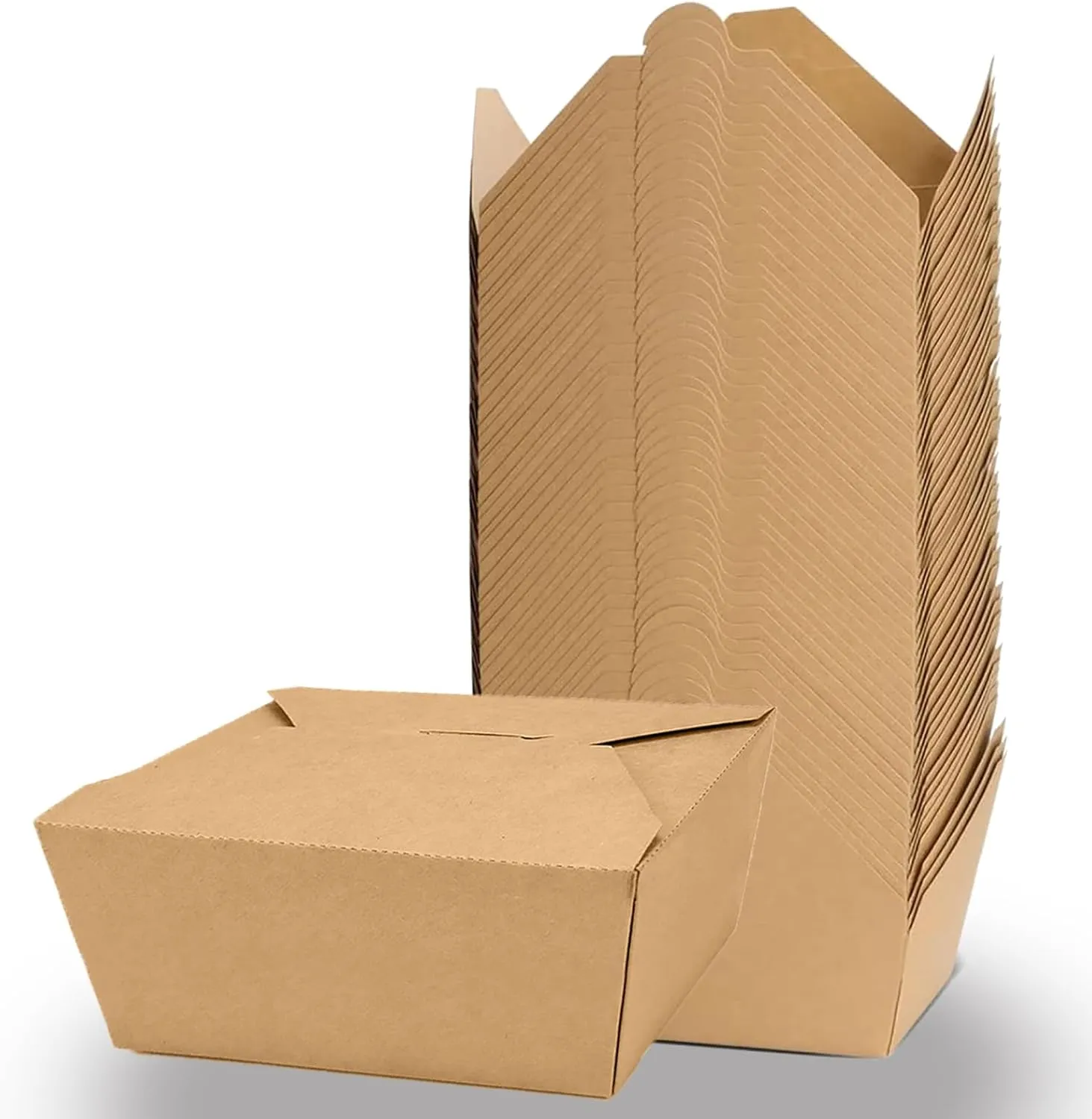 50 Pack 47 oz Large Takeout Food Container, Heavy-duty Microwave Kraft Paper Takeout Box, Leak Proof and Oil Resistant Paper Lunch Box, Cardboard takeout box for Restaurants, Homes, and Gatherings