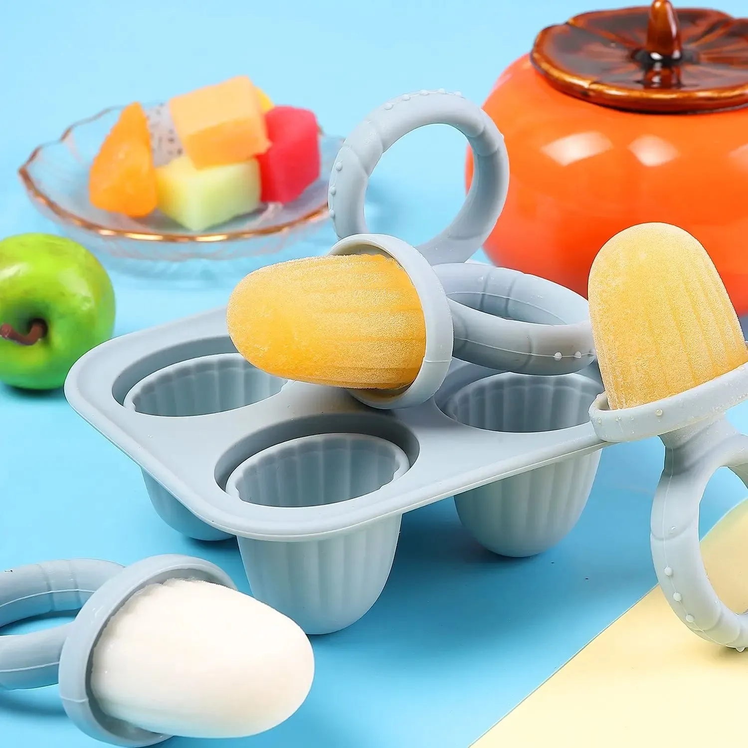 5pcs Baby Silicone Rabbit Teether Rings BPA Free Fruit & Veggie Squeeze Feeder