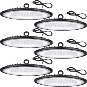 6 Pack 200W UFO Led High Bay Light Fixture,120VAC,30800LM,5000K Daylight Commercial Shop Bay Lighting,[850W MH/HPS Equiv.] US Plug Area Lighting for Garage/Warehouse/Barn/Gym/Factory/Workshop