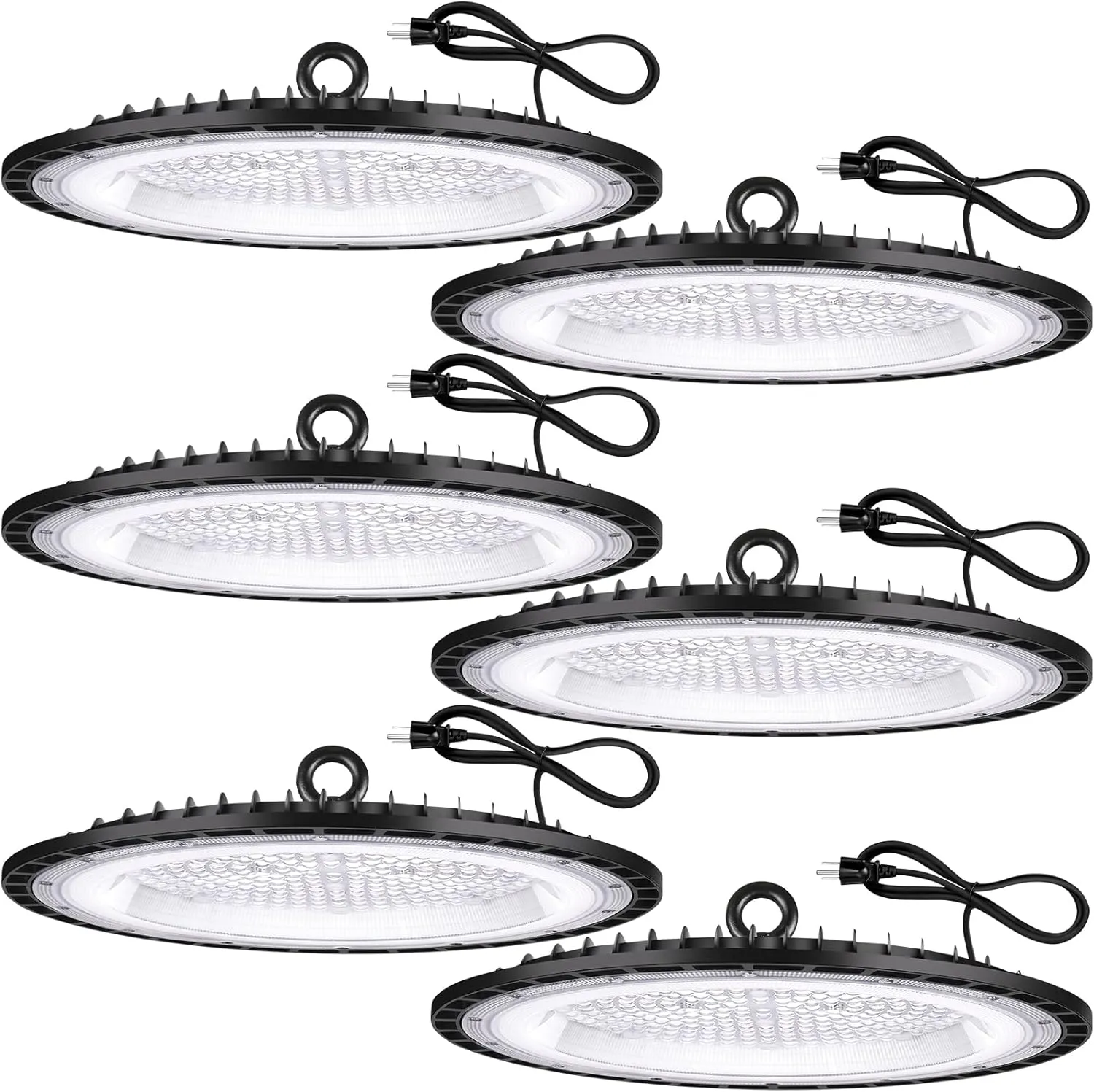 6 Pack 200W UFO Led High Bay Light Fixture,120VAC,30800LM,5000K Daylight Commercial Shop Bay Lighting,[850W MH/HPS Equiv.] US Plug Area Lighting for Garage/Warehouse/Barn/Gym/Factory/Workshop
