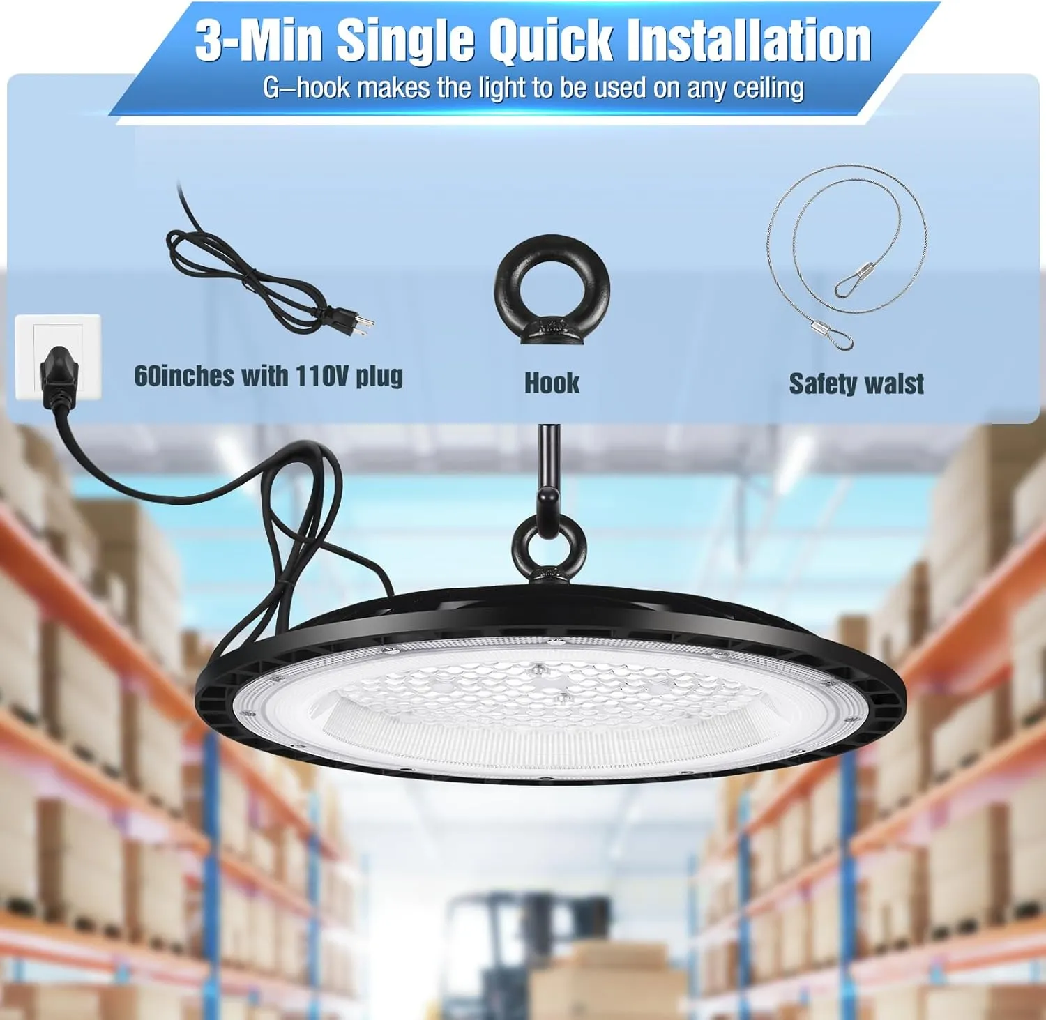 6 Pack 200W UFO Led High Bay Light Fixture,120VAC,30800LM,5000K Daylight Commercial Shop Bay Lighting,[850W MH/HPS Equiv.] US Plug Area Lighting for Garage/Warehouse/Barn/Gym/Factory/Workshop