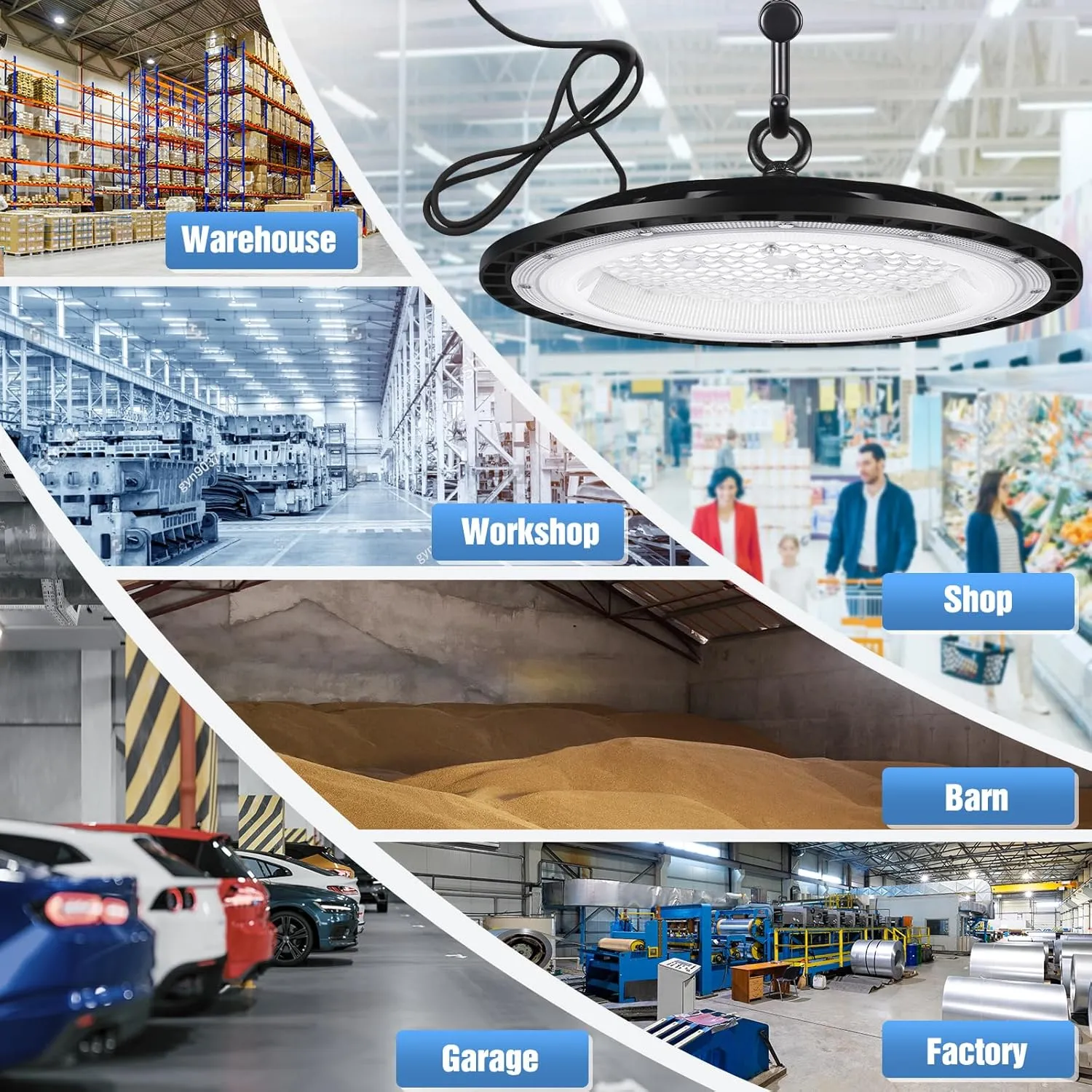 6 Pack 200W UFO Led High Bay Light Fixture,120VAC,30800LM,5000K Daylight Commercial Shop Bay Lighting,[850W MH/HPS Equiv.] US Plug Area Lighting for Garage/Warehouse/Barn/Gym/Factory/Workshop