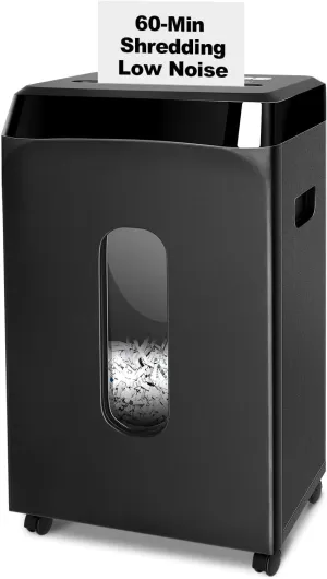 60-Minute Continuous Paper Shredder | P5 Security Level | 2x15mm Micro-Cut | 58dB Quiet Operation | 10-Sheet Capacity | Jam-Proof & 6.1Gal Bin | Heavy Duty for Home/Office