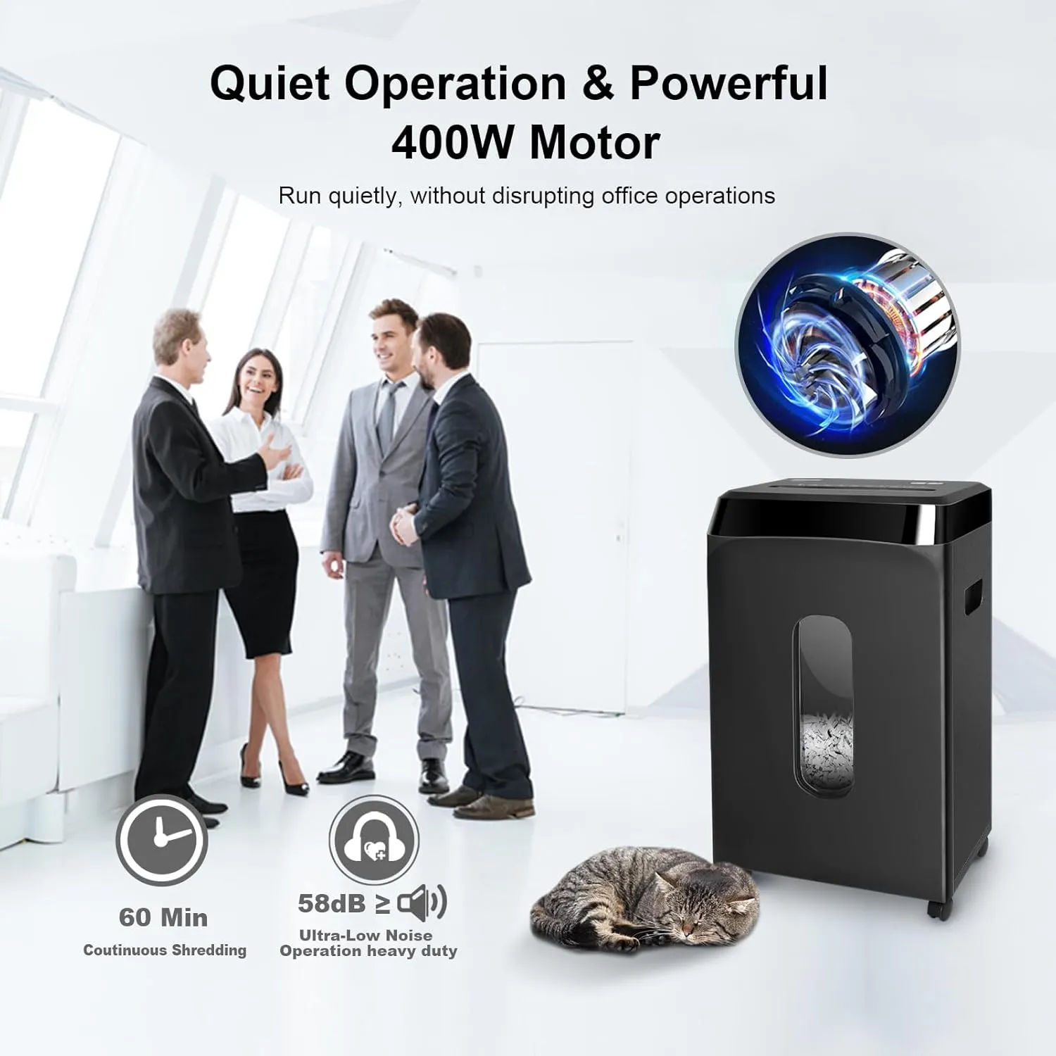 60-Minute Continuous Paper Shredder | P5 Security Level | 2x15mm Micro-Cut | 58dB Quiet Operation | 10-Sheet Capacity | Jam-Proof & 6.1Gal Bin | Heavy Duty for Home/Office