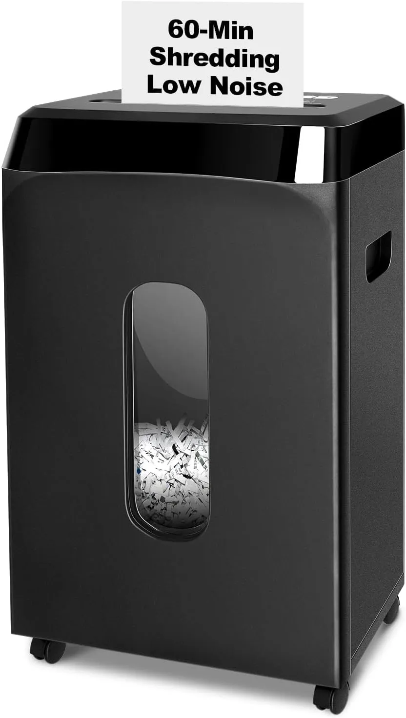 60-Minute Continuous Paper Shredder | P5 Security Level | 2x15mm Micro-Cut | 58dB Quiet Operation | 10-Sheet Capacity | Jam-Proof & 6.1Gal Bin | Heavy Duty for Home/Office