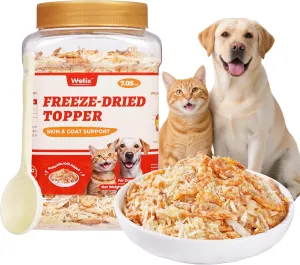 7.5oz Dog & Cat Food Topper - Antarctic Krill Treats Freeze Dried Egg Yolk& Chicken Flavor Low Calorie - Cognitive and Skin & Coat Support - Healthy Cat Treats for Indoor Cats
