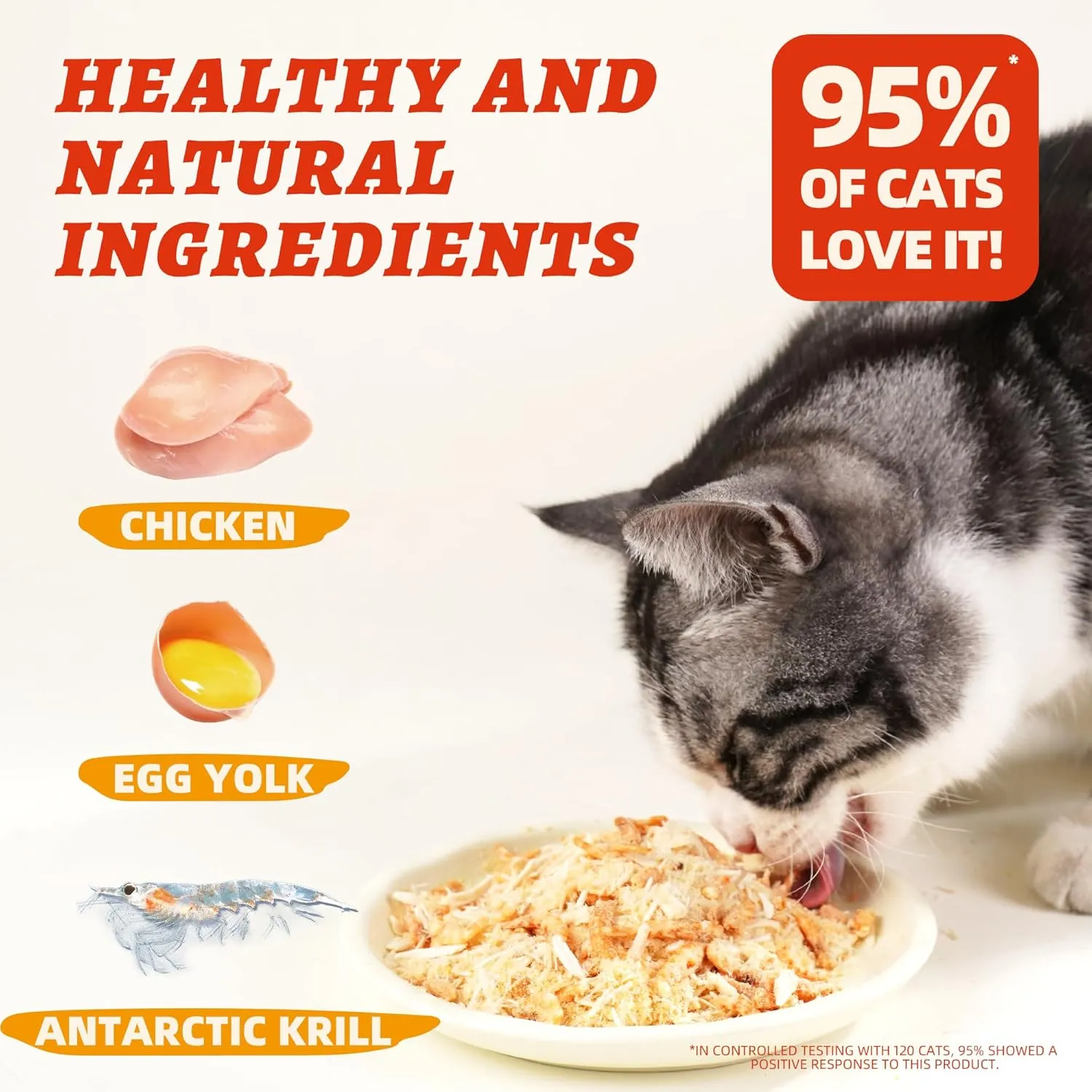 7.5oz Dog & Cat Food Topper - Antarctic Krill Treats Freeze Dried Egg Yolk& Chicken Flavor Low Calorie - Cognitive and Skin & Coat Support - Healthy Cat Treats for Indoor Cats