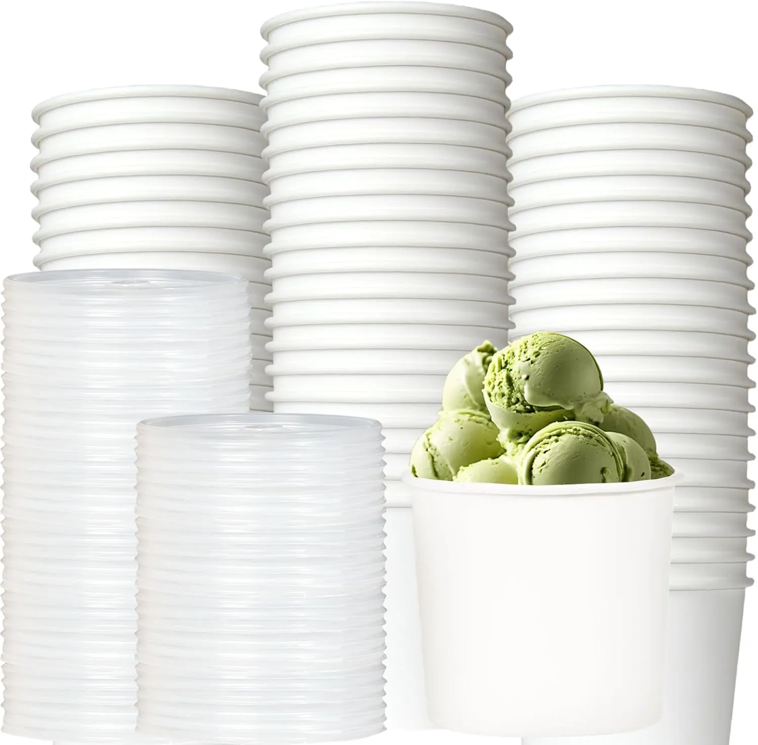 80 Pack Disposable Paper Bowls with Lids, 16 Oz Heavy Duty Paper Soup Bowls, White Kraft Food Container, HotCold To Go Cup for Snack, Ice Cream, Yogurt