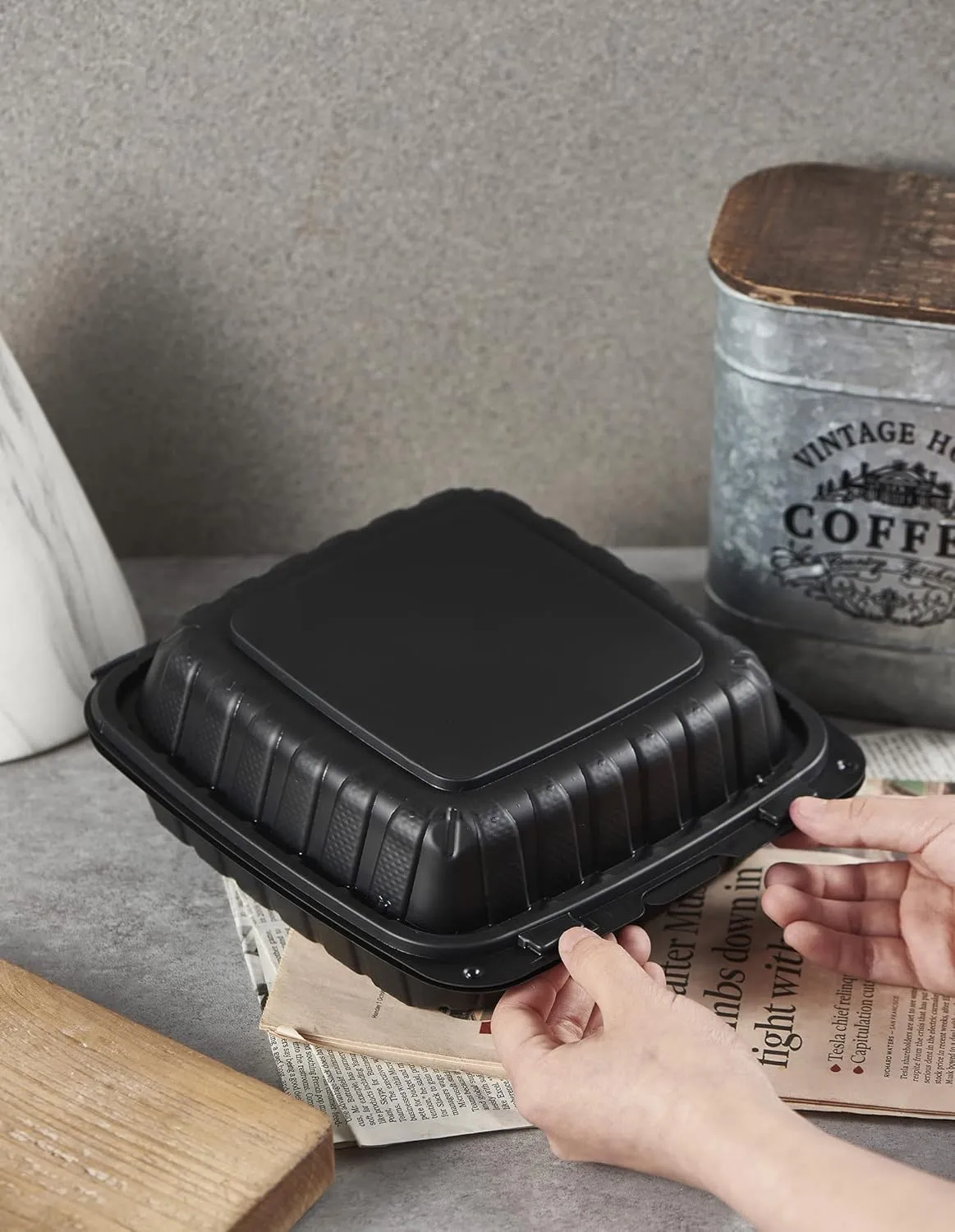 8X8 3-Compartment 50-Pack Plastic Clamshell Takeout Food Trays Heavy Duty Togo Disposable Box Carryout Meal Prep Packaging Catering Hinged Containers With Secure Snap Lid (Formerly FULING)