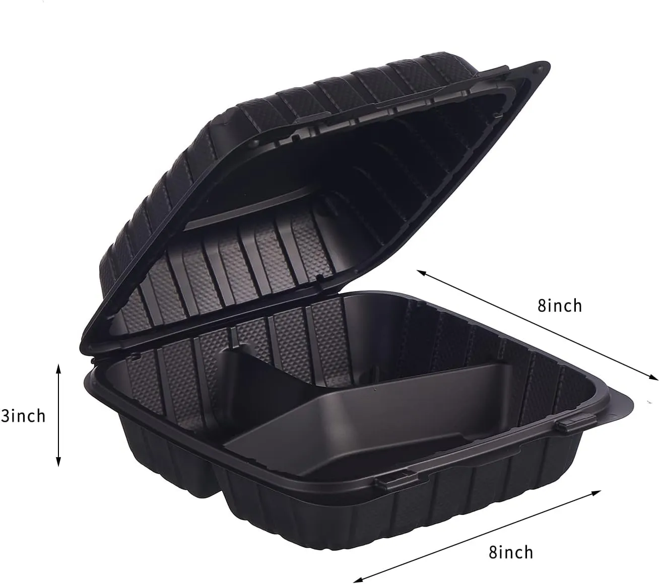 8X8 3-Compartment 50-Pack Plastic Clamshell Takeout Food Trays Heavy Duty Togo Disposable Box Carryout Meal Prep Packaging Catering Hinged Containers With Secure Snap Lid (Formerly FULING)