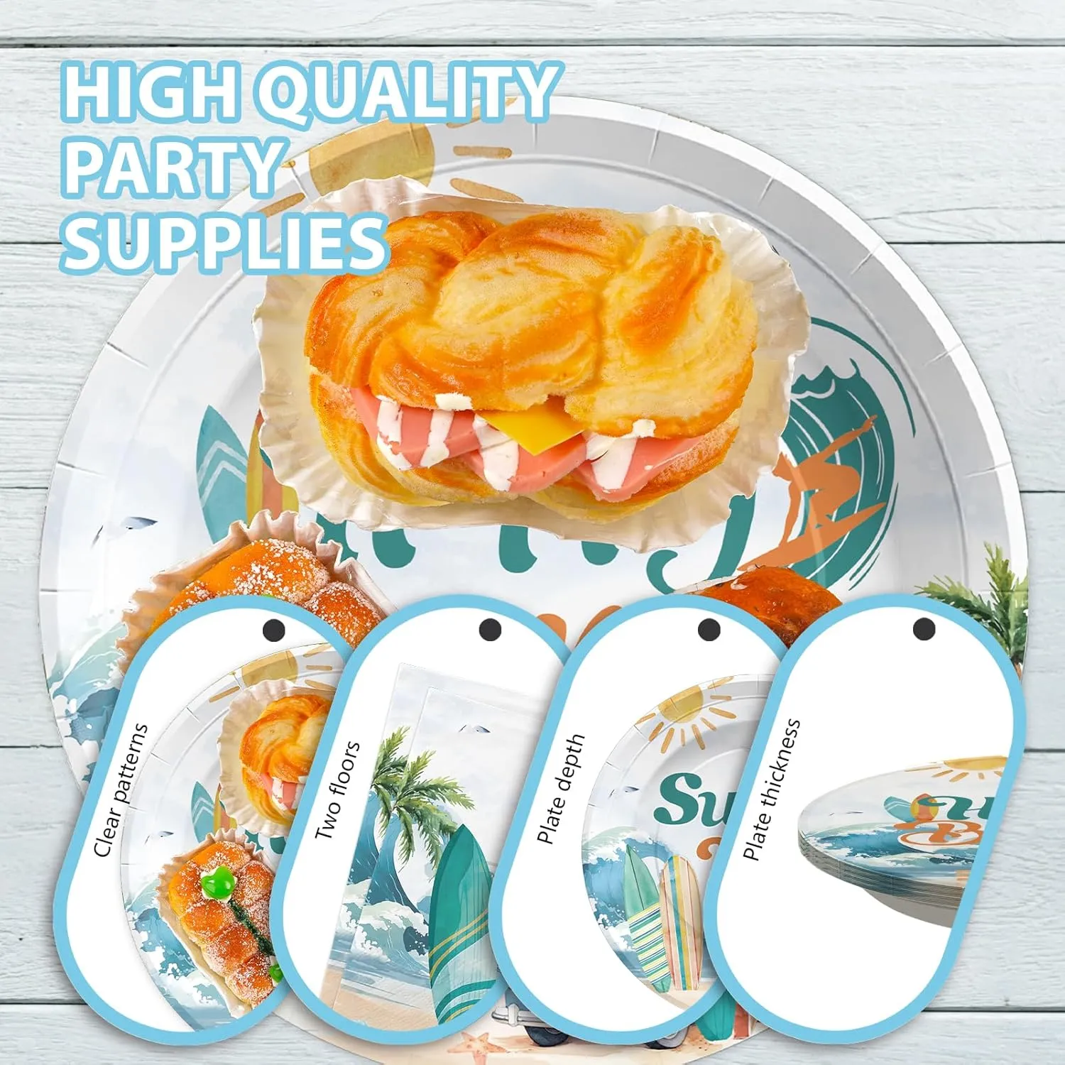 96 Pcs Surf's Up Party Decorations Summer Surf Birthday Plates and Napkins Tableware Sets Beach The Big One Party Decorations Favors for Hawaiian Boys Wave Surfing First Birthday Supplies Serve 24