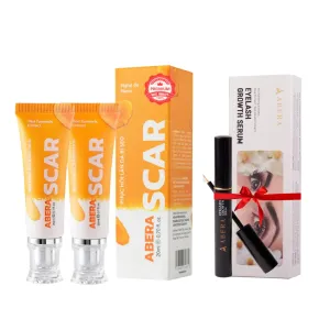 Abera Scar Removal Cream for Face and Body - Rapid Repair of New Old Scars, Spots, Burns All Natural Treatment with Vitamin E, Alanine, Collagen (2 Boxes   Gift Eyelash Serum)