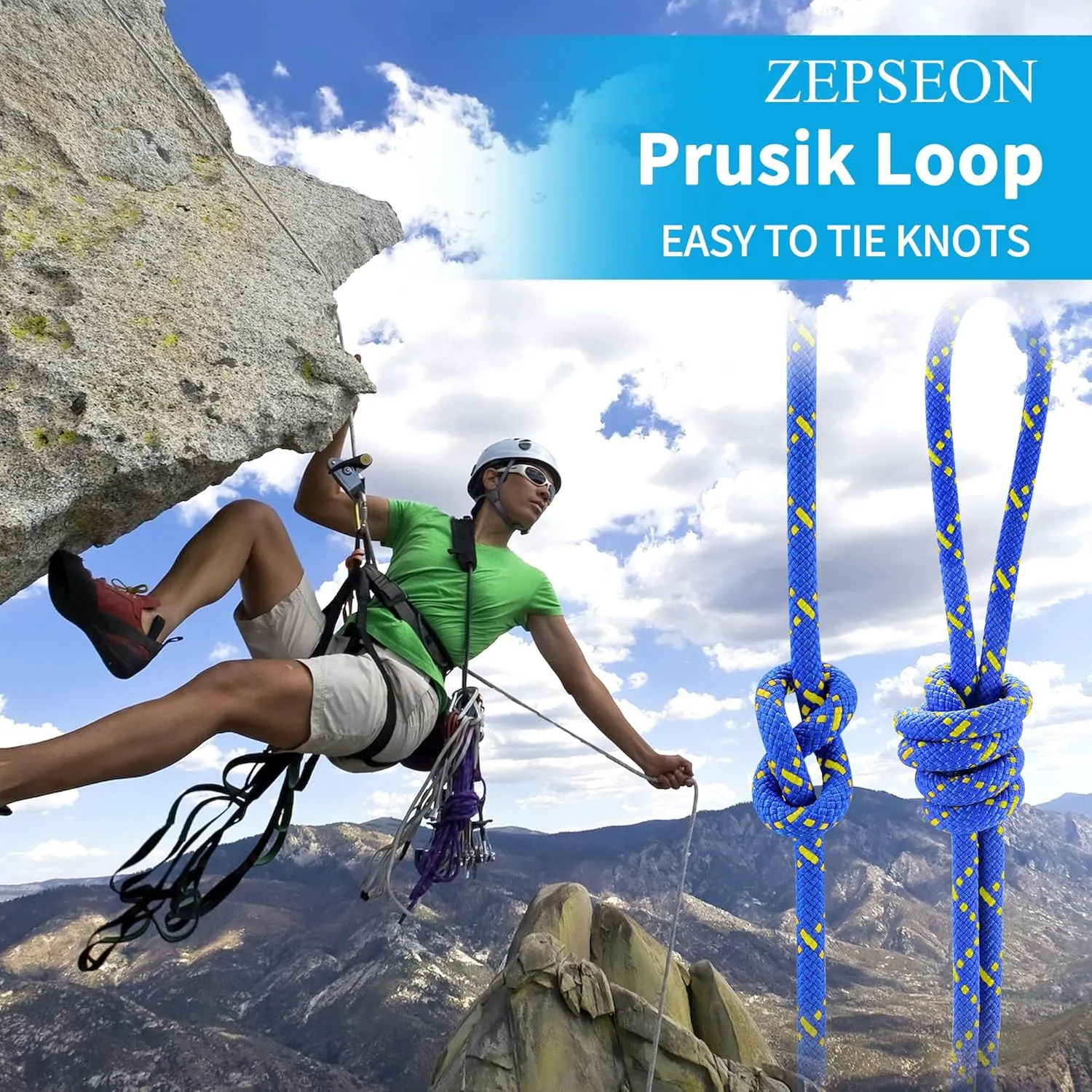 Accessory Cord Prusik Cord Loop 8mm (5/16in) 30M(100ft) Double Braid Pre Cut Nylon Utility Cord Tree Rope CE/UIAA High Tensile Strength for Ice Climbing, Arborist, Mountaineering, Canyoneering