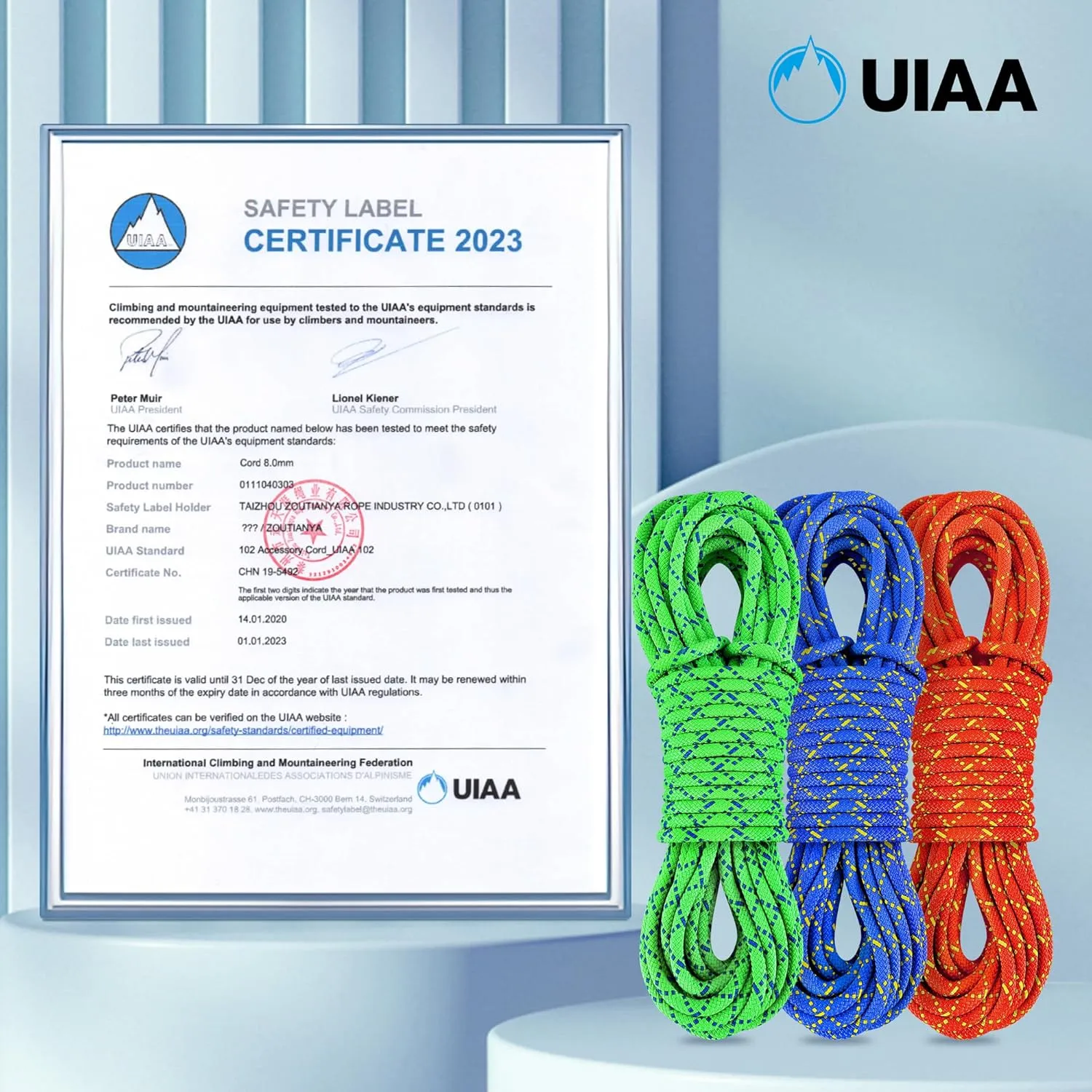 Accessory Cord Prusik Cord Loop 8mm (5/16in) 30M(100ft) Double Braid Pre Cut Nylon Utility Cord Tree Rope CE/UIAA High Tensile Strength for Ice Climbing, Arborist, Mountaineering, Canyoneering