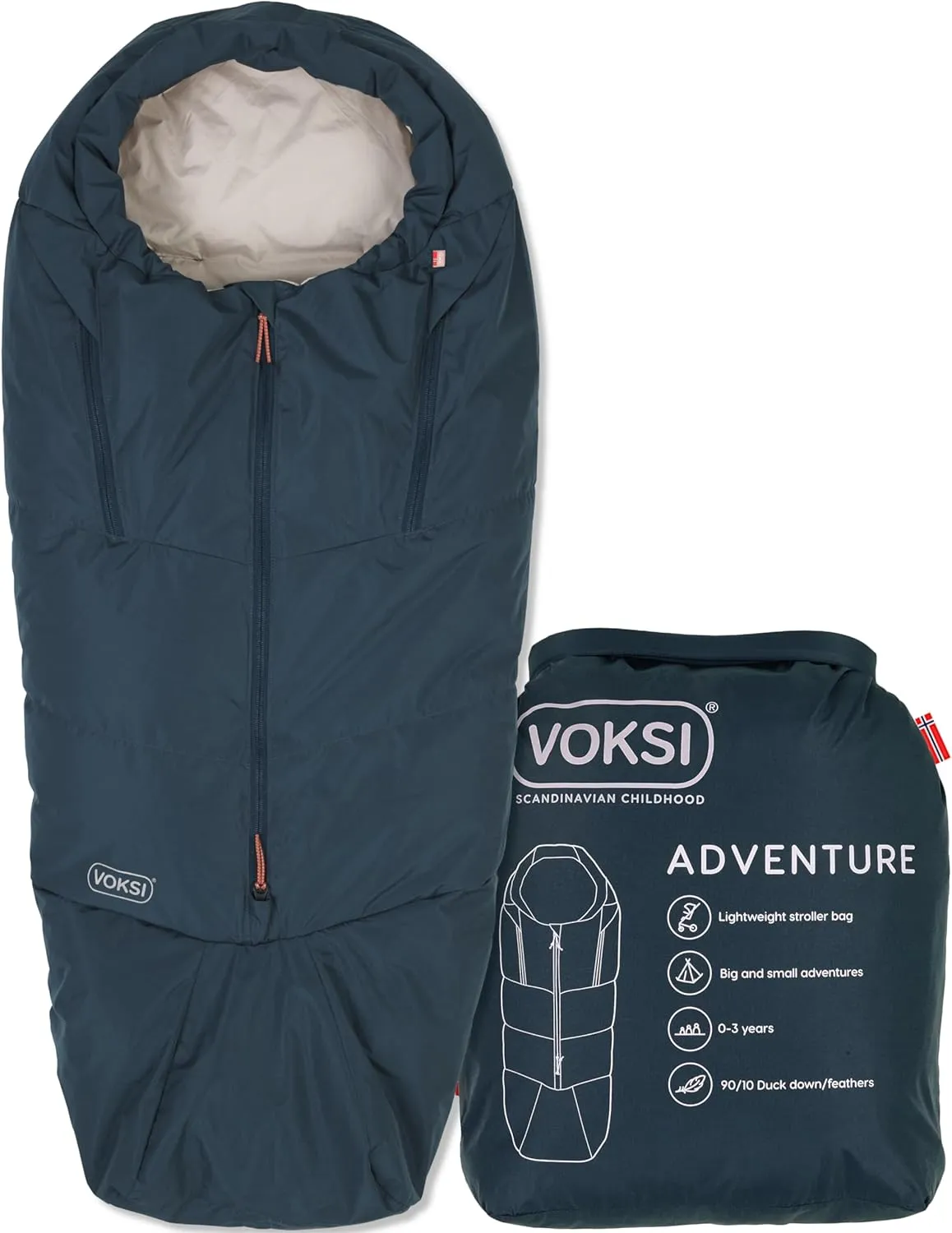 Adventure Baby Sleeping Bag, Natural Wool & Down, Windproof & Water-Repellent, Product of Norway