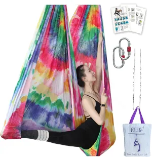 Aerial Yoga Hammock kit- Yoga Swing Multicolor 5 yards-Flying Yoga Include Daisy Chain,Carabiner and Pose Guide