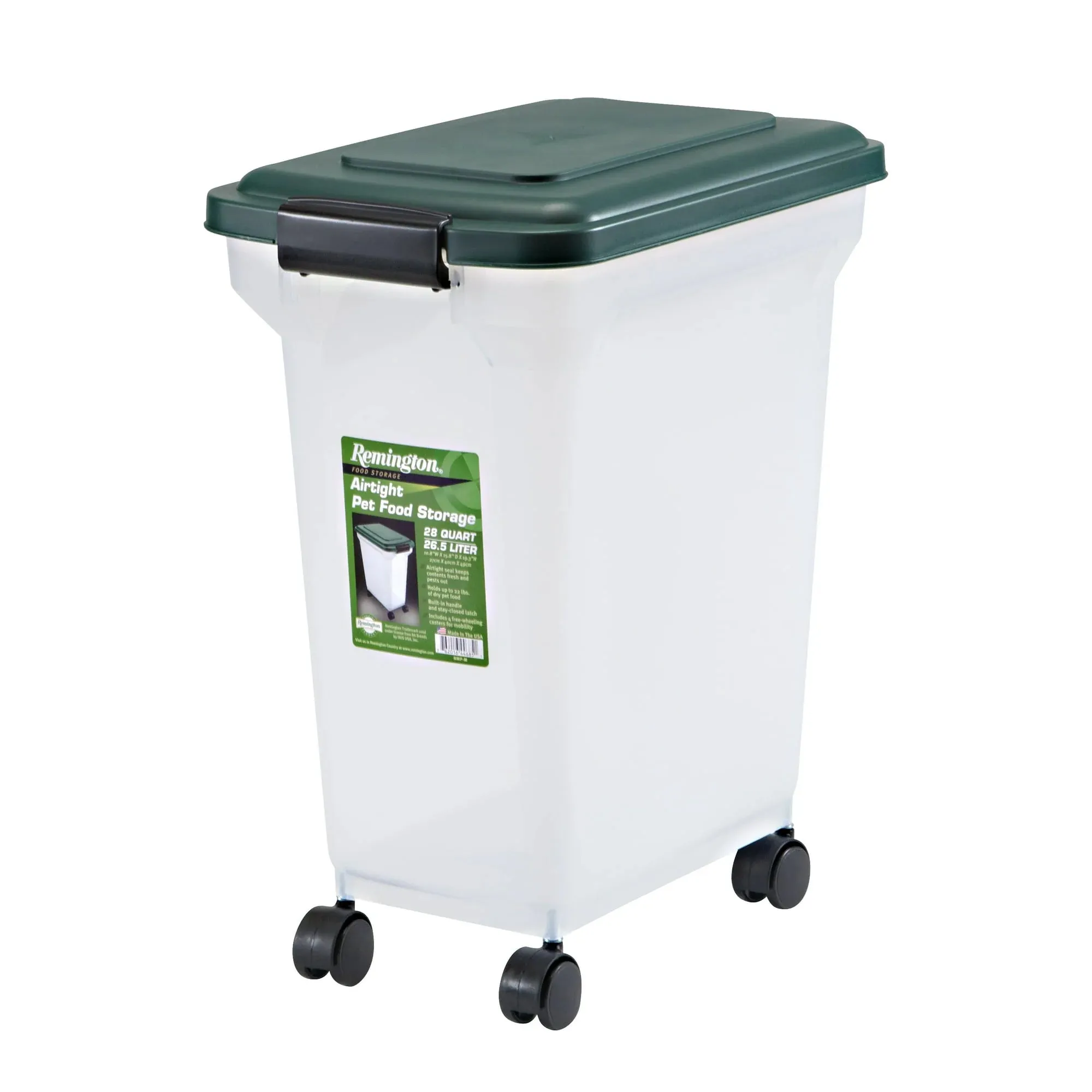 Airtight Dog Food Container with Wheels Green 28 Quart