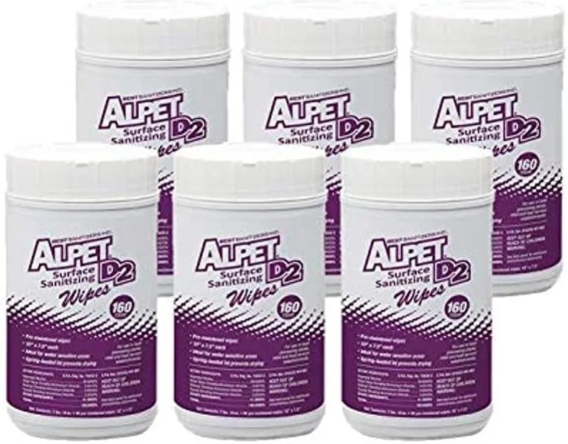 Alpet D2 Surface Sanitizing Wipes, Pre-Moistened, 6 x 160ct containers, 960 total wipes