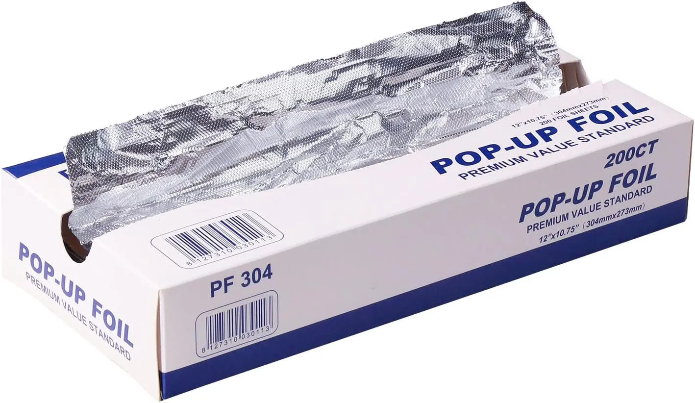 Aluminum Foil Sheets, Pre-Cut Foil Sheets, for Home Restaurant Food Processing, High-Temperature Resistant Non-Stick Type, Pop Up Single Sheets, 200 Sheets (12 in)