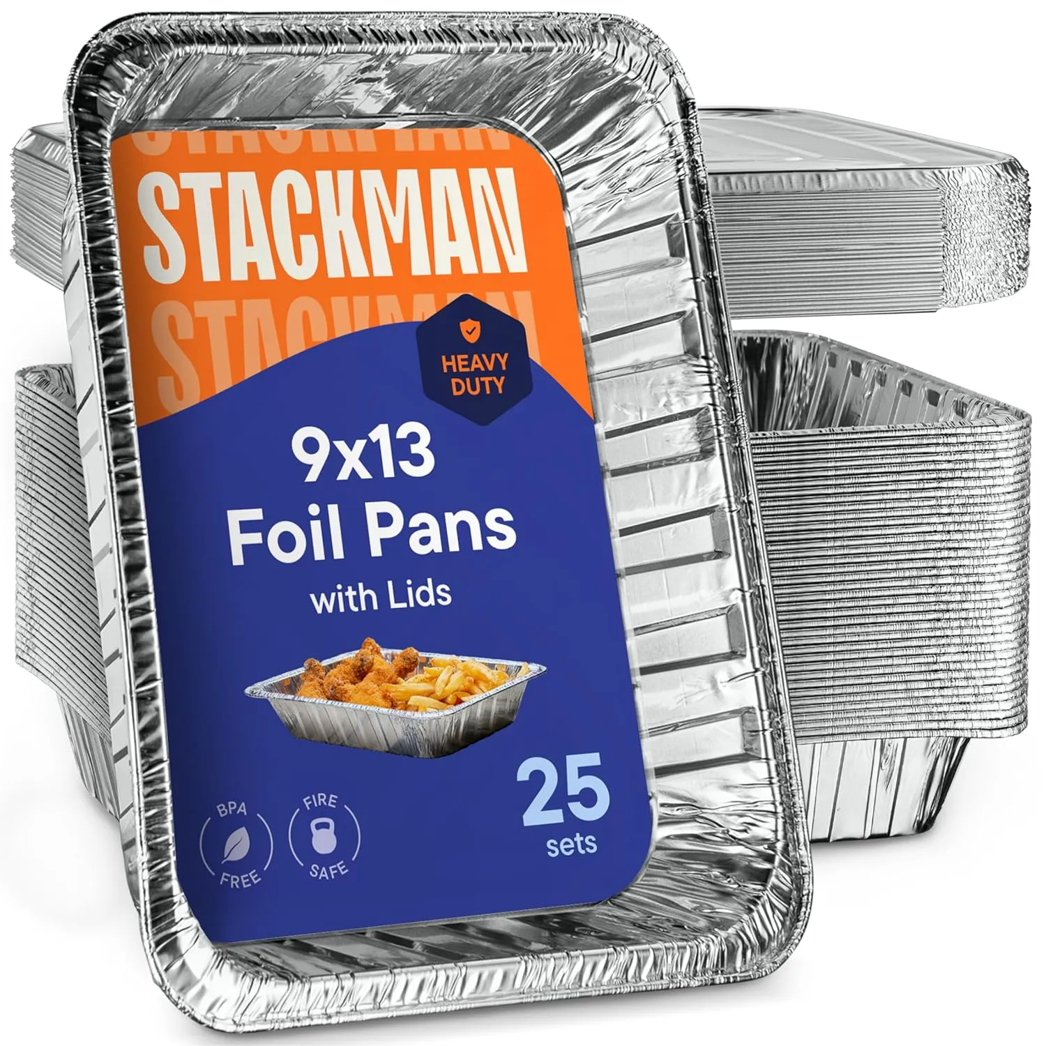 Aluminum Pans 9x13 Disposable Aluminum Foil Pans with Lids [25-Sets] Large Baking Pan Trays - Heavy Duty Tin Tray & Lid - Half Size Chafing Dishes for Roasting, Cooking, Heating or Steam