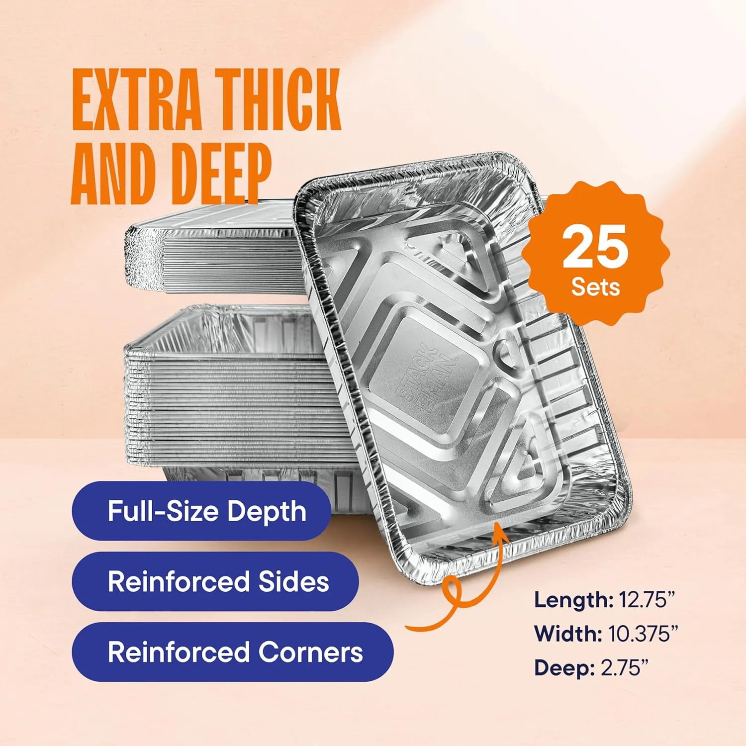 Aluminum Pans 9x13 Disposable Aluminum Foil Pans with Lids [25-Sets] Large Baking Pan Trays - Heavy Duty Tin Tray & Lid - Half Size Chafing Dishes for Roasting, Cooking, Heating or Steam
