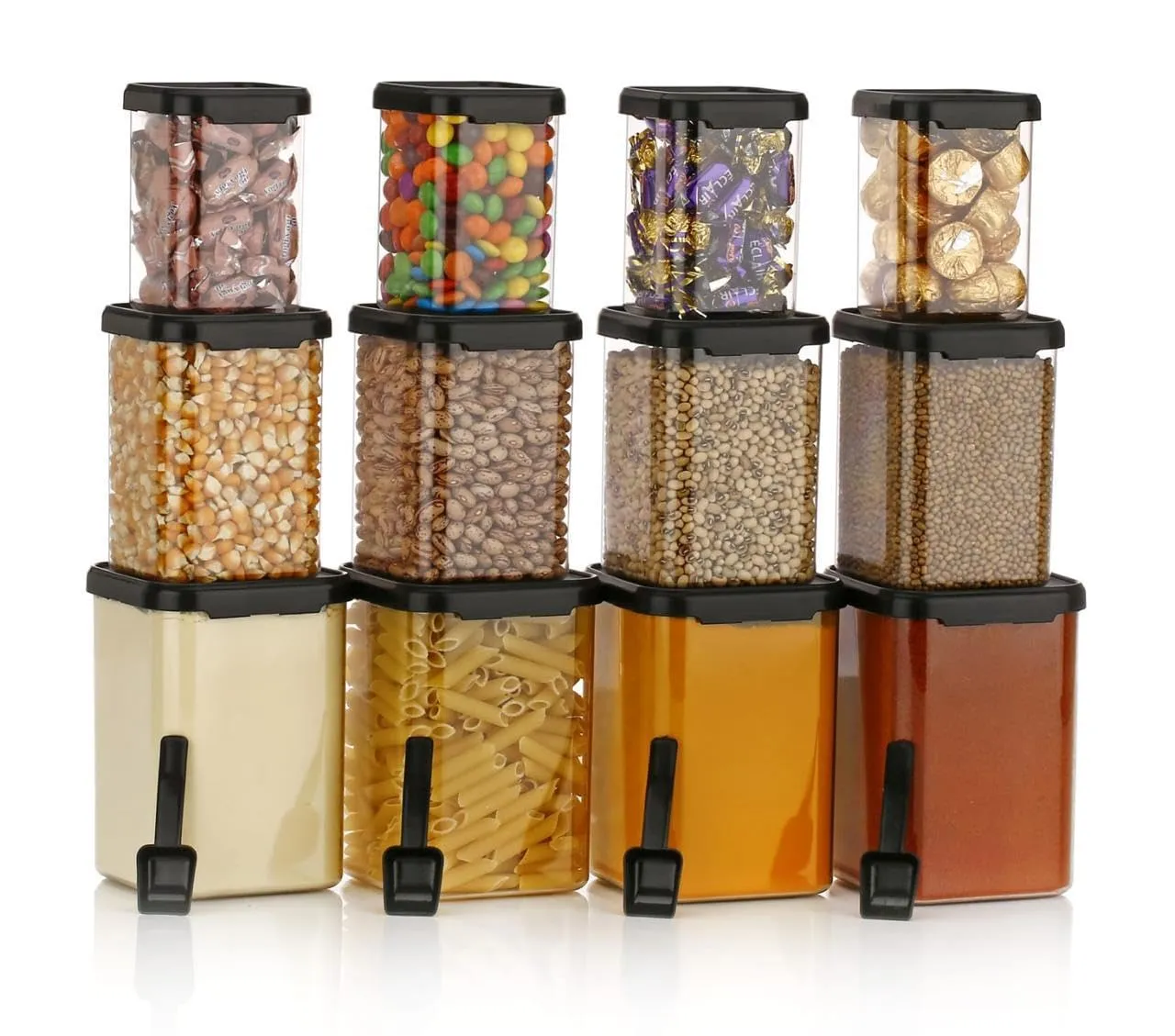 AM3671 Airtight Food Storge Container 350ml,650ml,1400ml with spoon Set of 4
